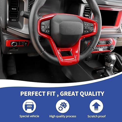 Miniatura 4 de RAZPOY Kit de moldura interior para Bronco 5 piezas moldura para volante calcomanía para interruptor de aire acondicionado y cubierta para panel de