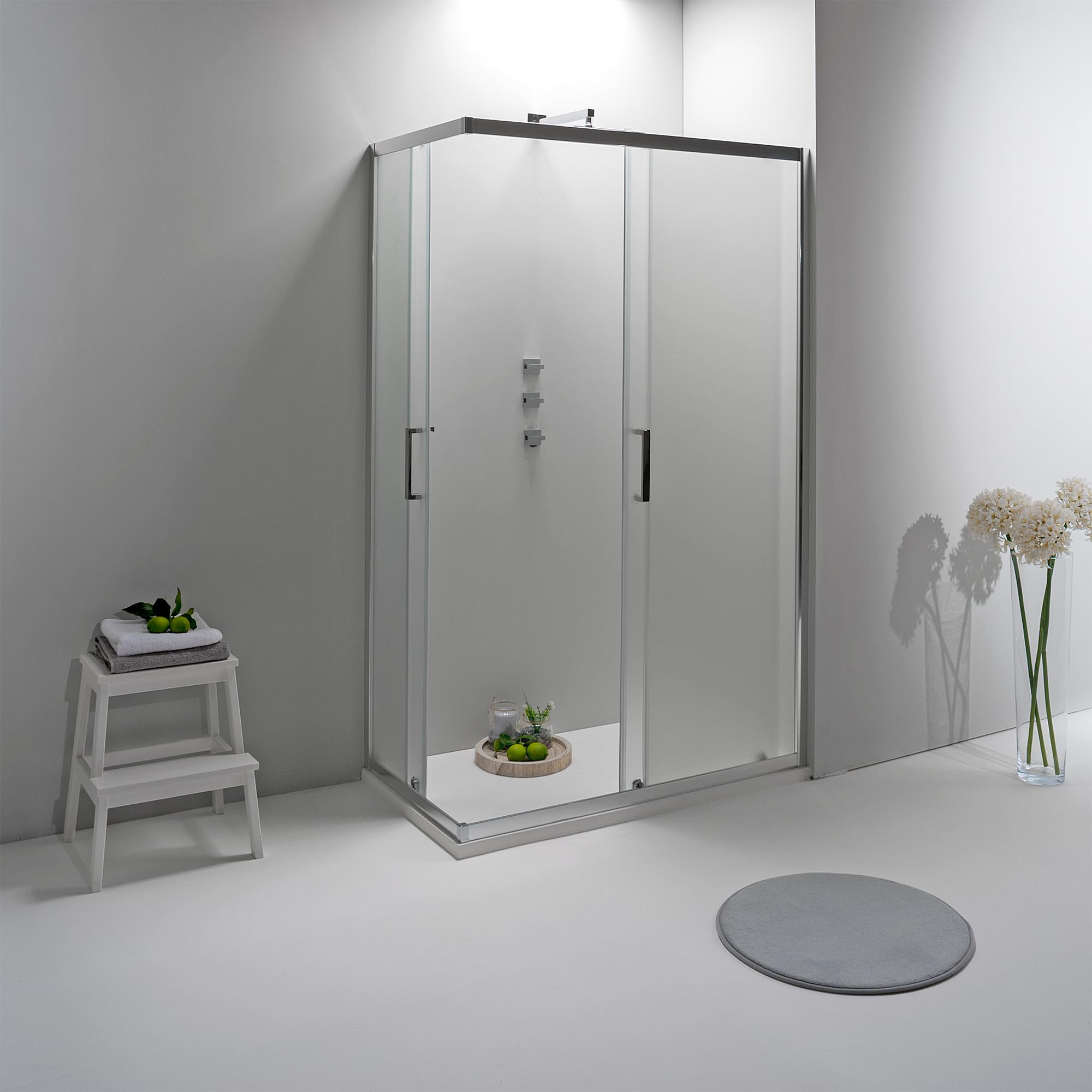 Box Doccia Angolare 70x90 cm - Cabina Doccia con Porta Scorrevole Vetro Temperato 6mm,Opaco e Anticalcare con Profilo in Alluminio Cromato e Chiusura Magnetica - Facile da Installare e Pulire