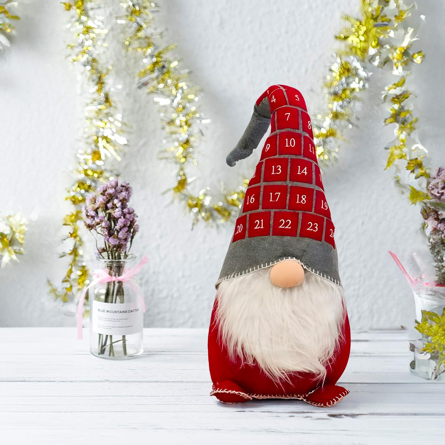 Avilia Gnomo di Natale Rosso con Cappello Calendario dell'Avvento 29x95cm - Ideale Come Decorazione Natalizia per Casa o Ufficio e Contare i Giorni Mancanti a Natale - Materiali Resistenti e Durevoli