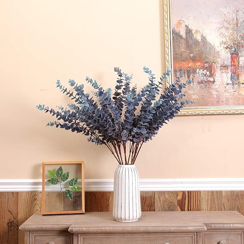 Miniatura 6 de 3 piezas de hojas de eucalipto artificiales de tacto suave de 31.5 pulgadas, tallos de vegetación de dólar de plata falsos para el hogar, boda,