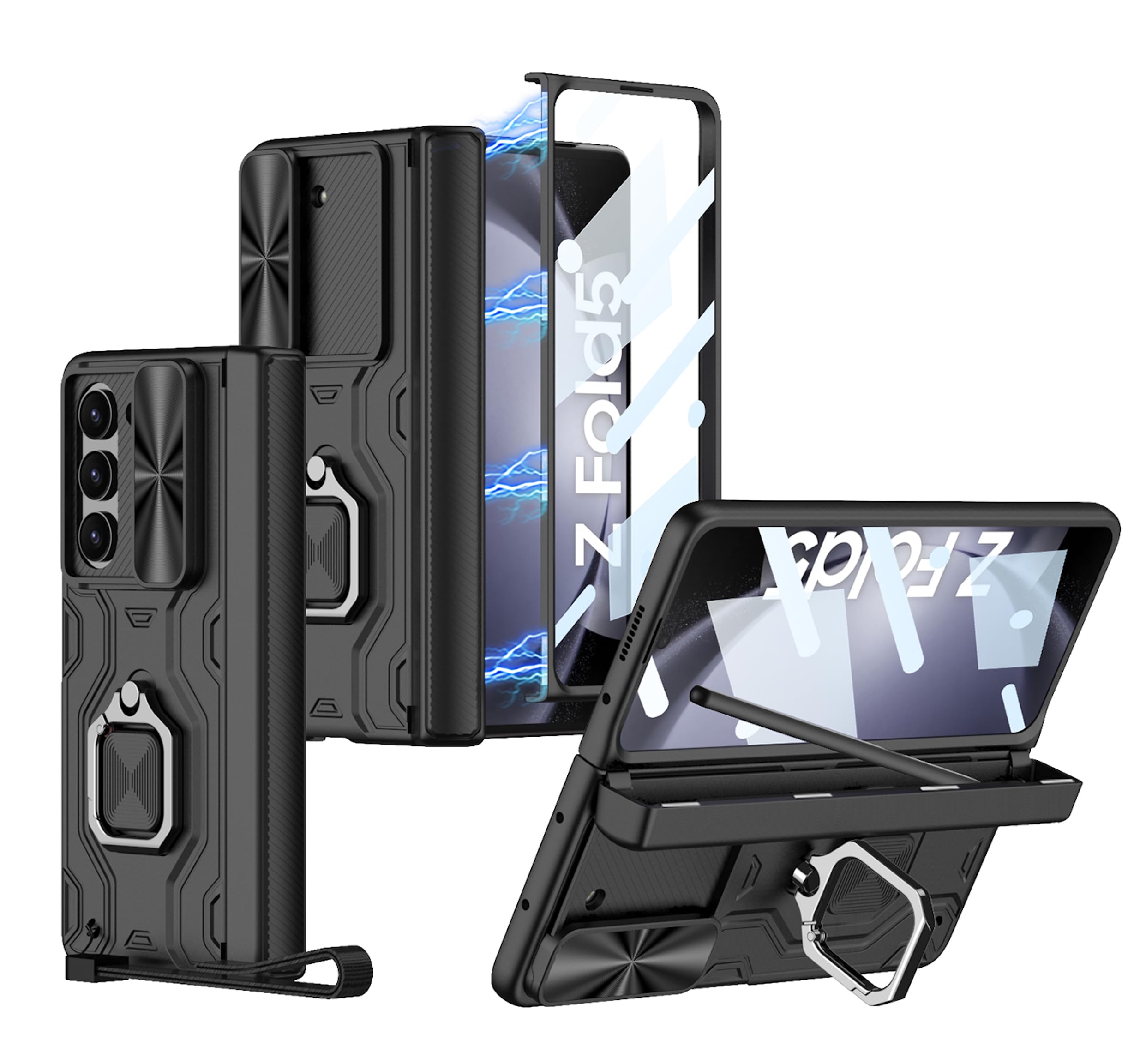 BOUNCEBACK Armour Style Metal Kickstand Camera Protector Pen Holder Hinge Cover Case for Samsung Galaxy Z Fold5 / Galaxy Fold 5 Case Cover - (Matte Black | Polycarbonate) (B0CLLZS8M8) Amazon Price History, Amazon Price Tracker