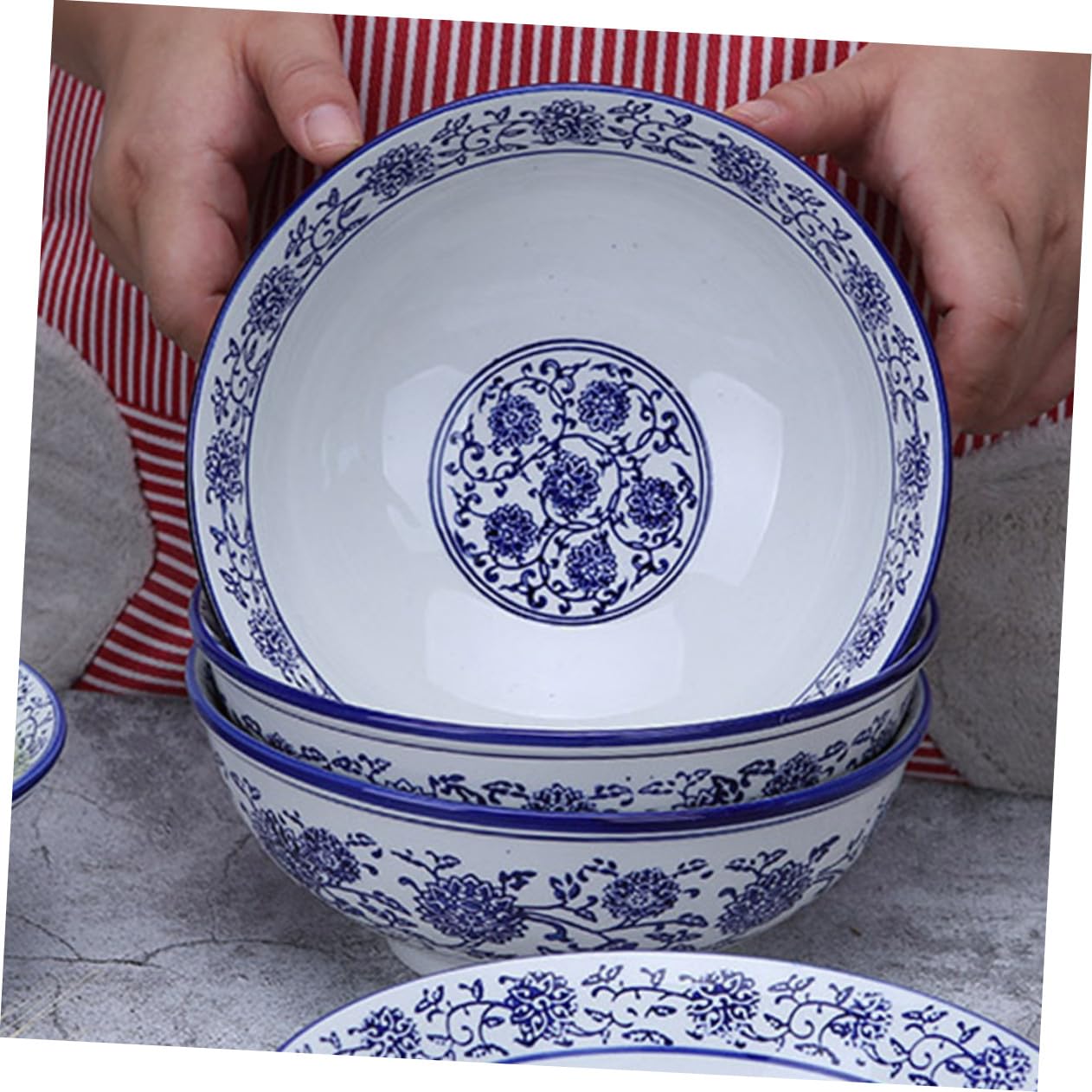 Sosoport Cuenco de Porcelana Azul y Tazón de Fideos Tazón de Sopa para Uso Doméstico Suministros de Cocina Cuenco para Servir Comida