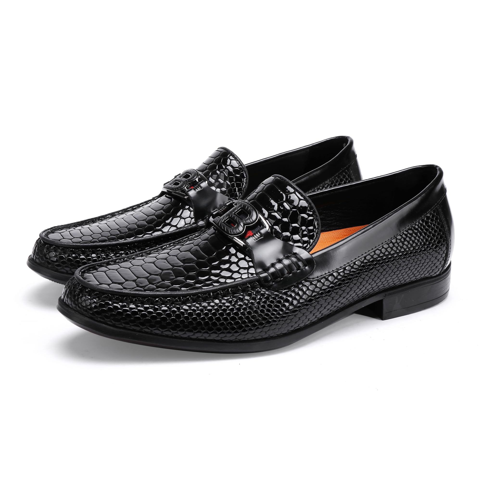 BILLION VICTOR Men's Snake Skin Pattern Dress Shoes Classic Leather Slip on Loafers for Men