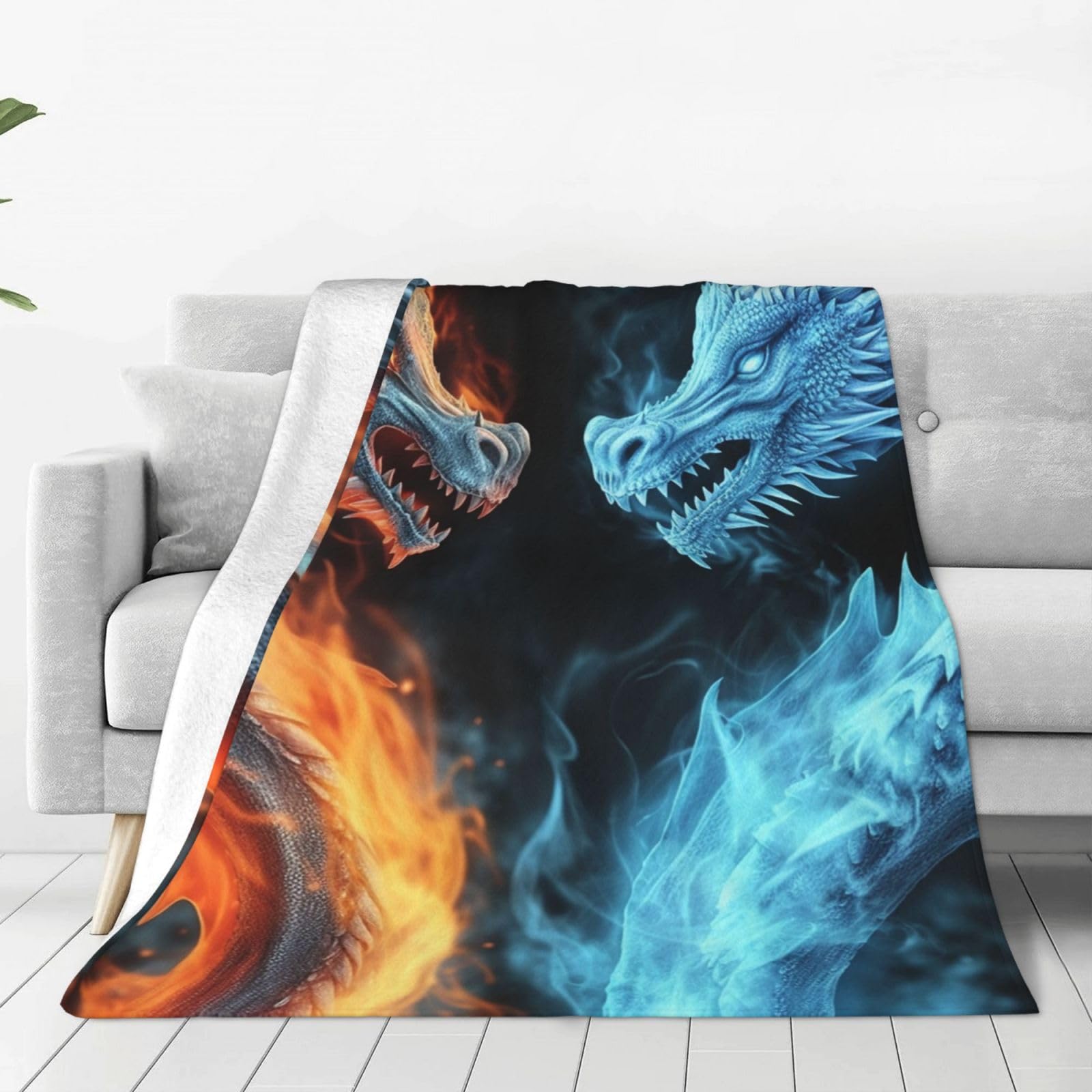 KLOPH Ice and Fire Dragons Throw Blanket 40"x30" Flannel Fluffy Warm Blanket for Couch, Reversible Plush Blankets for Bed, Comfy Fuzzy Blanket for Sofa, Plush Lightweight-Blankets for All Season