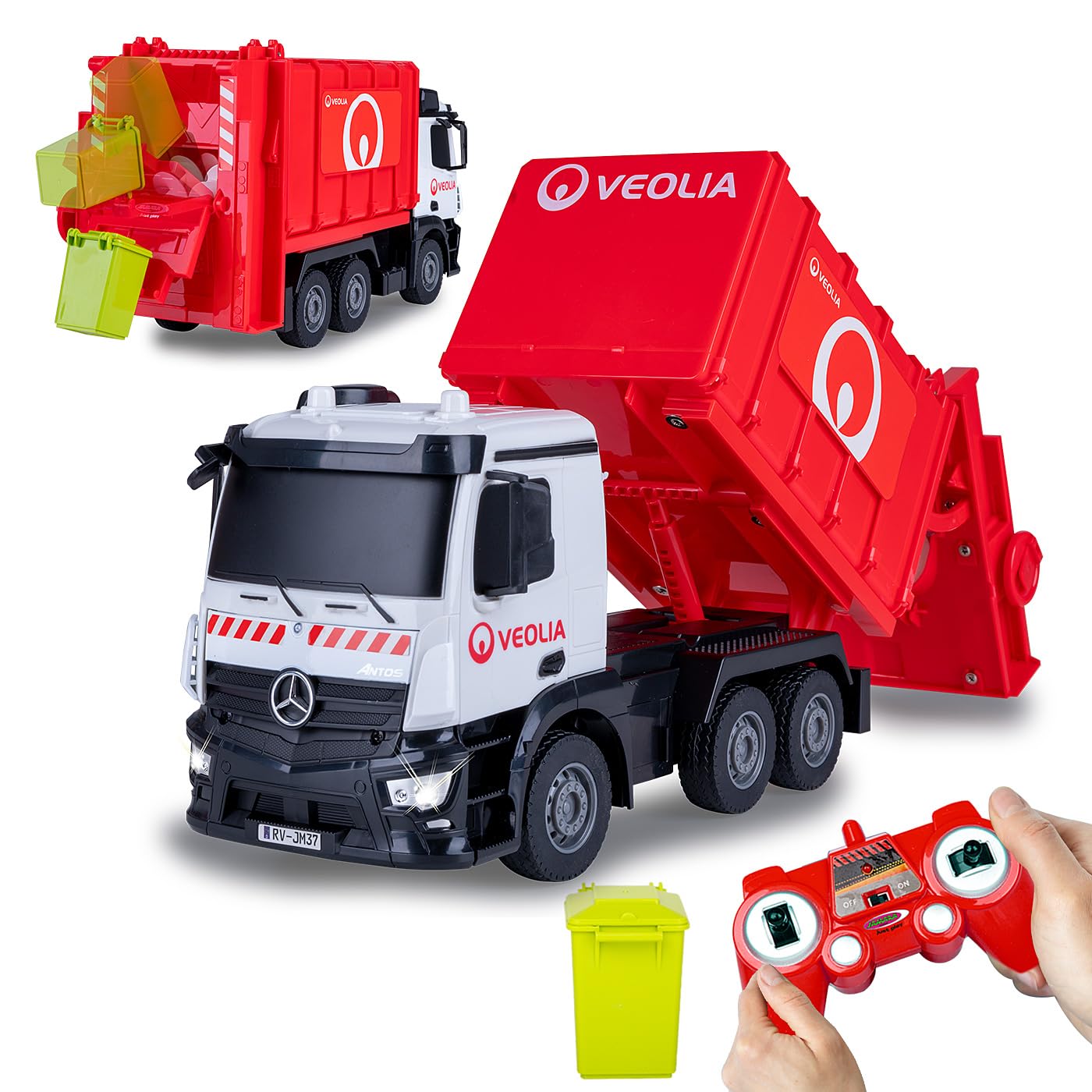 JAMARA 408305 Autocarro della Spazzatura Mercedes-Benz Antos 1:26 2,4 GHz – Giocattolo Camion della Spazzatura dai 6 Anni in su, per Bambini radiocomandato, RC Toys, Regalo per Bambini, bidone della