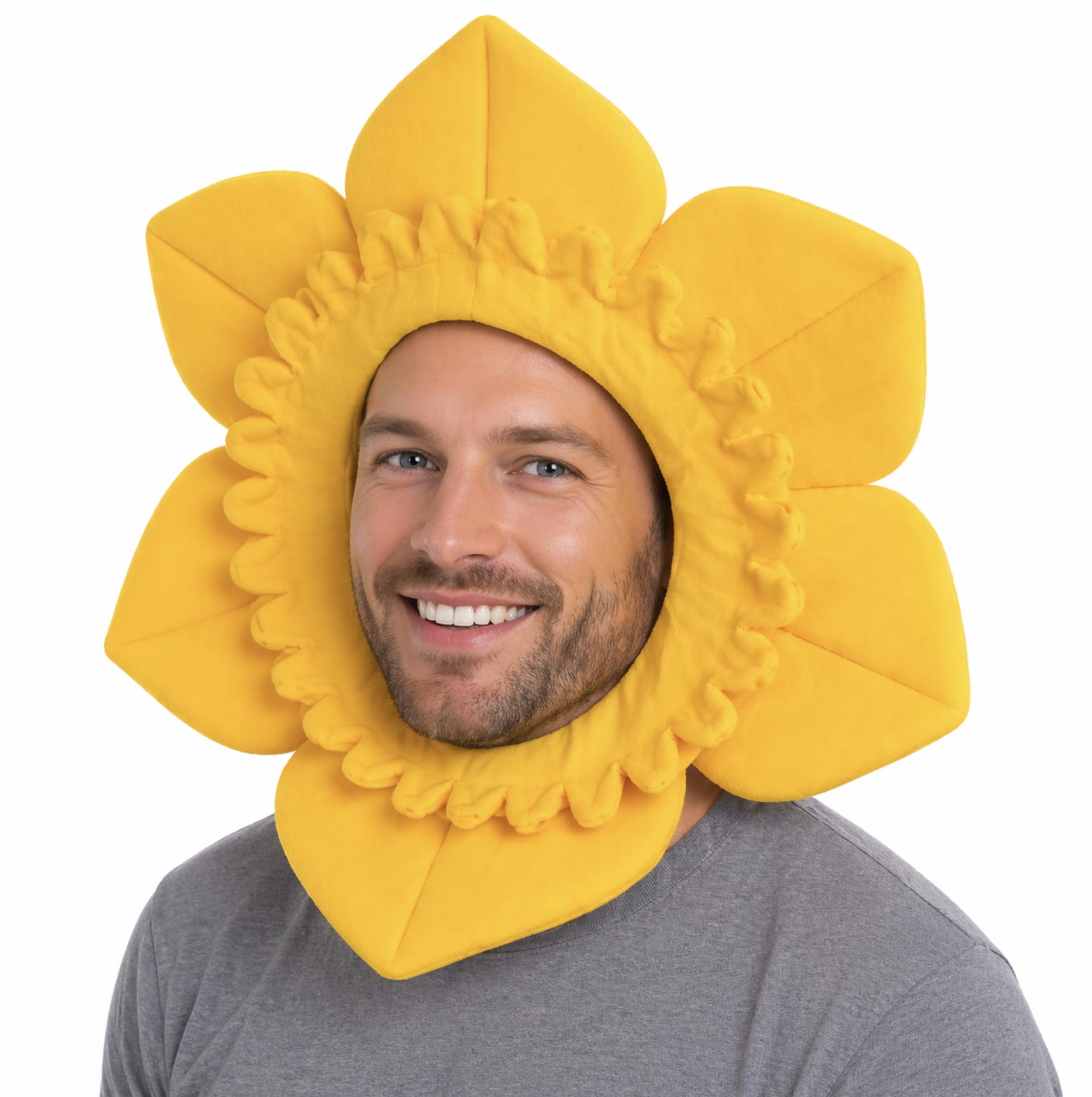 Jokeshop Unisex Yellow Deluxe Hooded Welsh Daffodil Hat Wales Cymru World Cup Rugby Football Supporter Flower Hat
