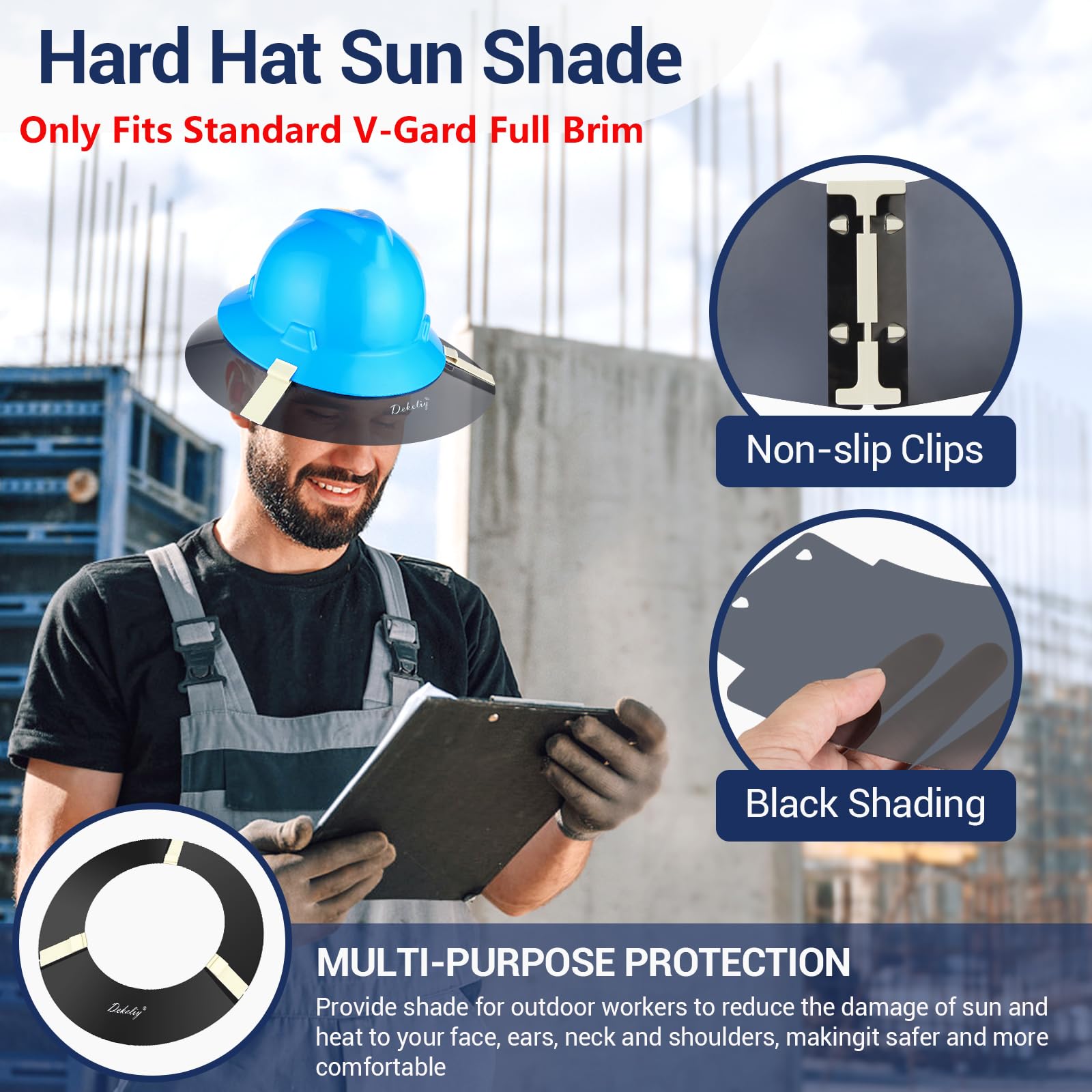 2 juegos de parasoles para casco duro que se adapta a la fijación estándar V-Gard de ala completa, visera reutilizable de protección solar, extensor de ala negra para trabajo al aire libre