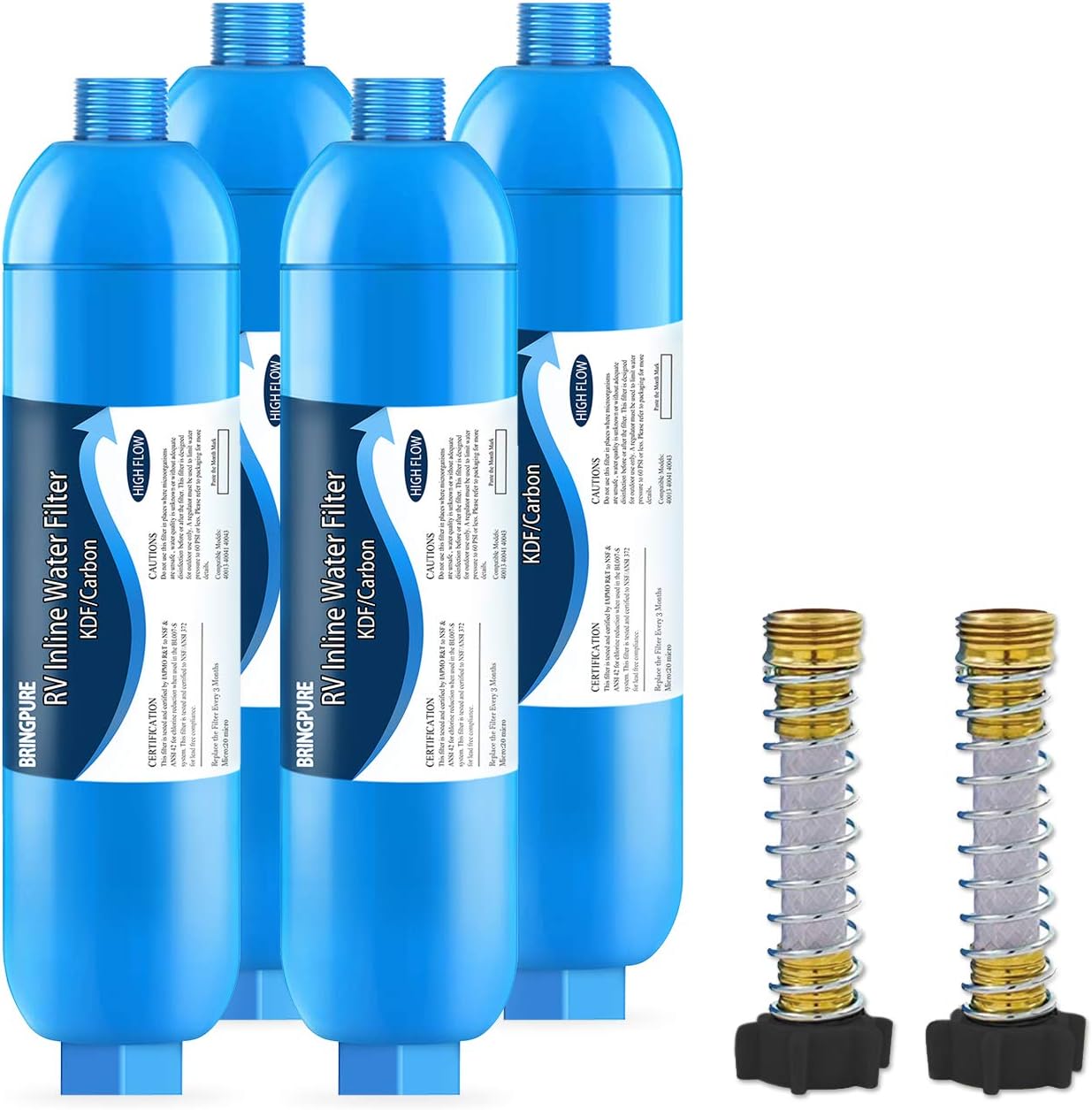 4 Packs Bringpure RV Inline KDF Water Filter with Flexible Hose