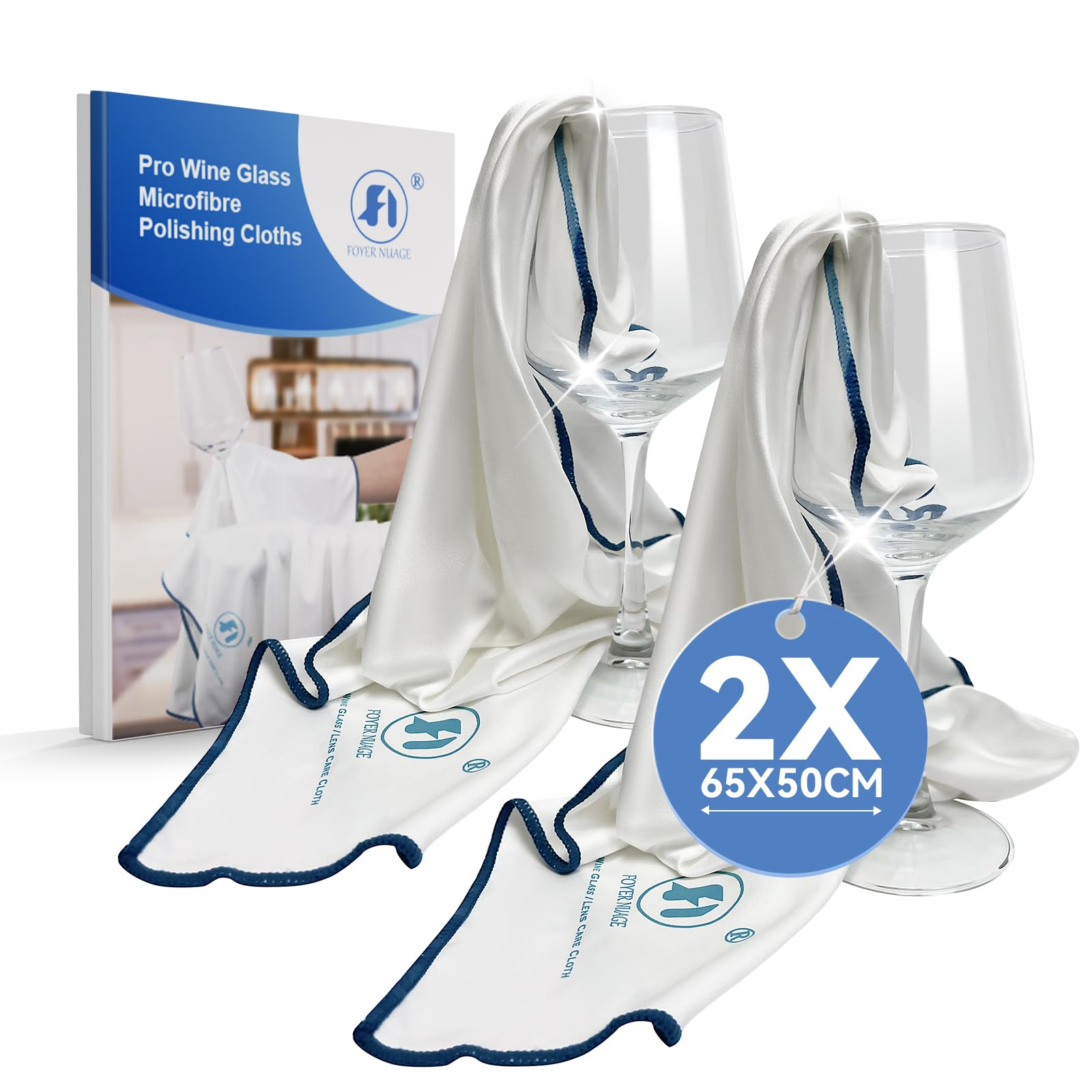 Foyer Nuage Microfibre Cleaning Cloths, 65 X 50cm Large Lint Free Glass Polishing Cloths for Glasses Glassware, Stemware