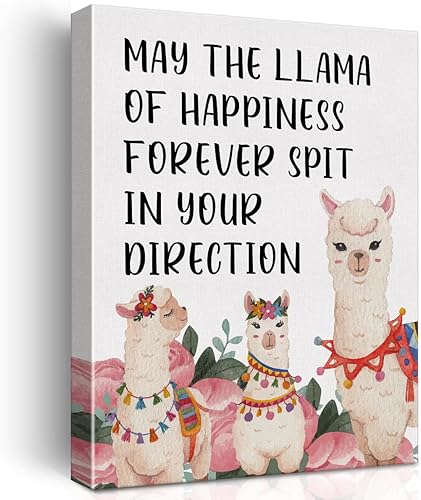 Arte inspirador motivacional para pared, póster con texto en inglés "May the Llama of Happines", pintura enmarcada para decoración del hogar, 12 x