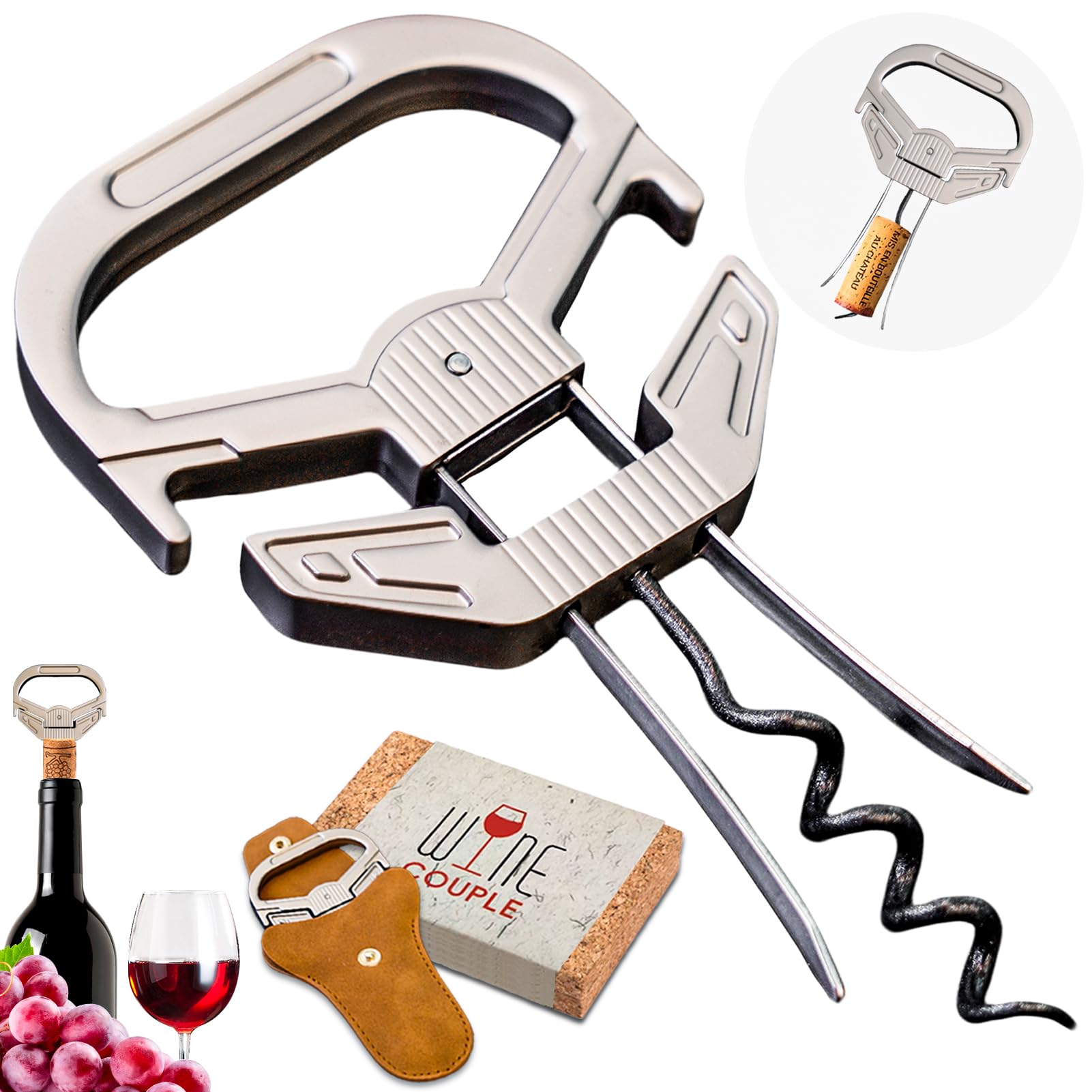 ZONSUSE Ah So Weinöffner für Alter Wein,Korkenzieher für Gereiften Wein,Wein Flaschenöffner für Spröde Korken,Zweizahn Korkenzieher,Weinöffner Geschenk für Weinsammler Weinliebhaber (Glatt)