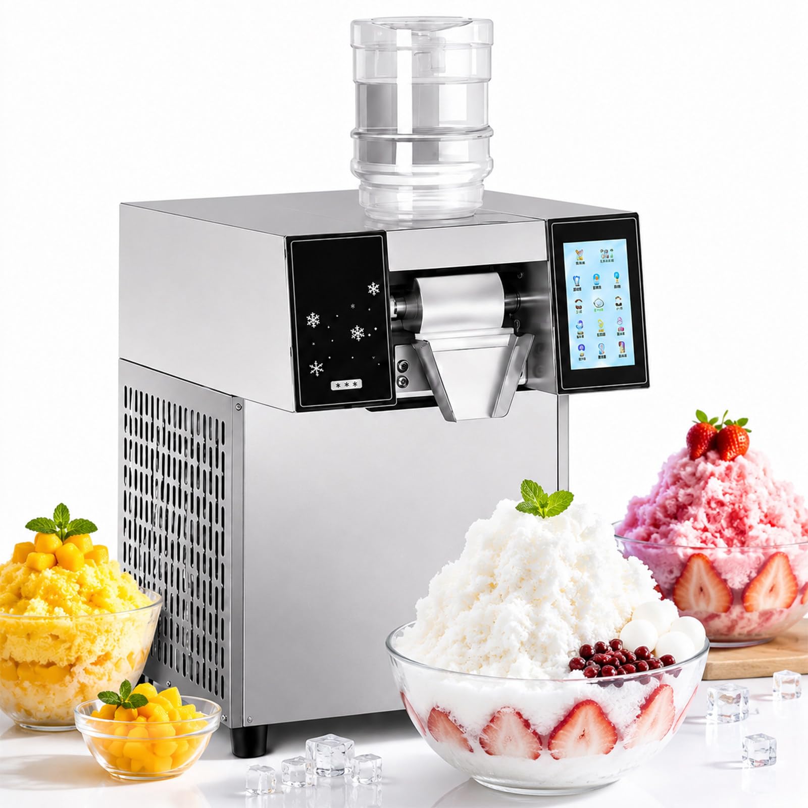 JIYINGHUI Snowflake Ice Machine, 180-400kg/24H Commercial Shaved Ice Machine, Rapid Cooling and 8 Adjustable Speed, Stainless Steel Snowflake Ice Maker for Home, Restaurant, Office, Party HS180Kg
