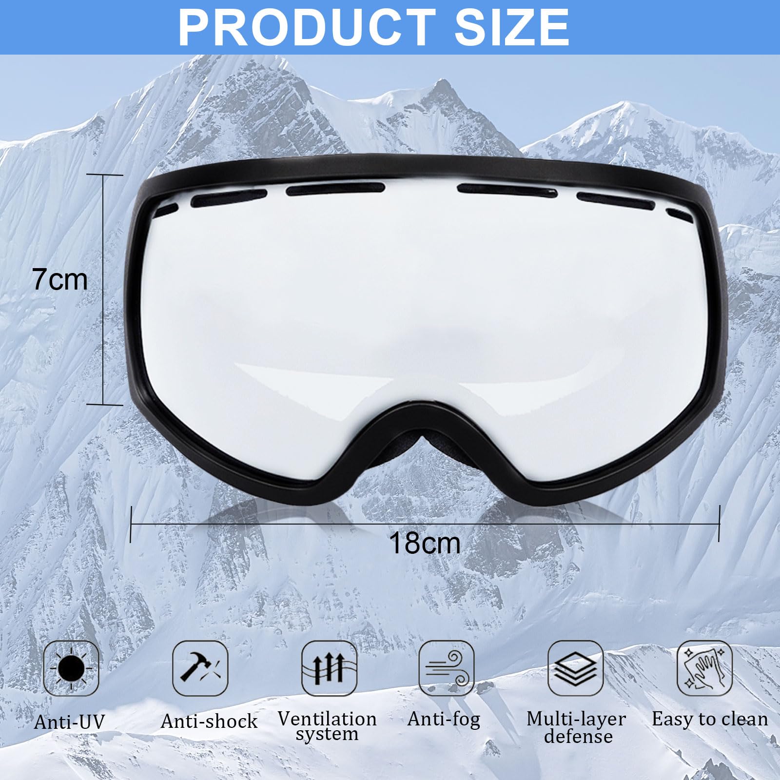 MeYuxg Unisex Skibrille für Herren und Damen Jungen,OTG Snowboardbrille UV400 Schutz Skibrille,Snowboard Brille Schneebrille Anti für Skifahren Rollschuhlaufen Windschutz Schlagfest Helm kompatibel