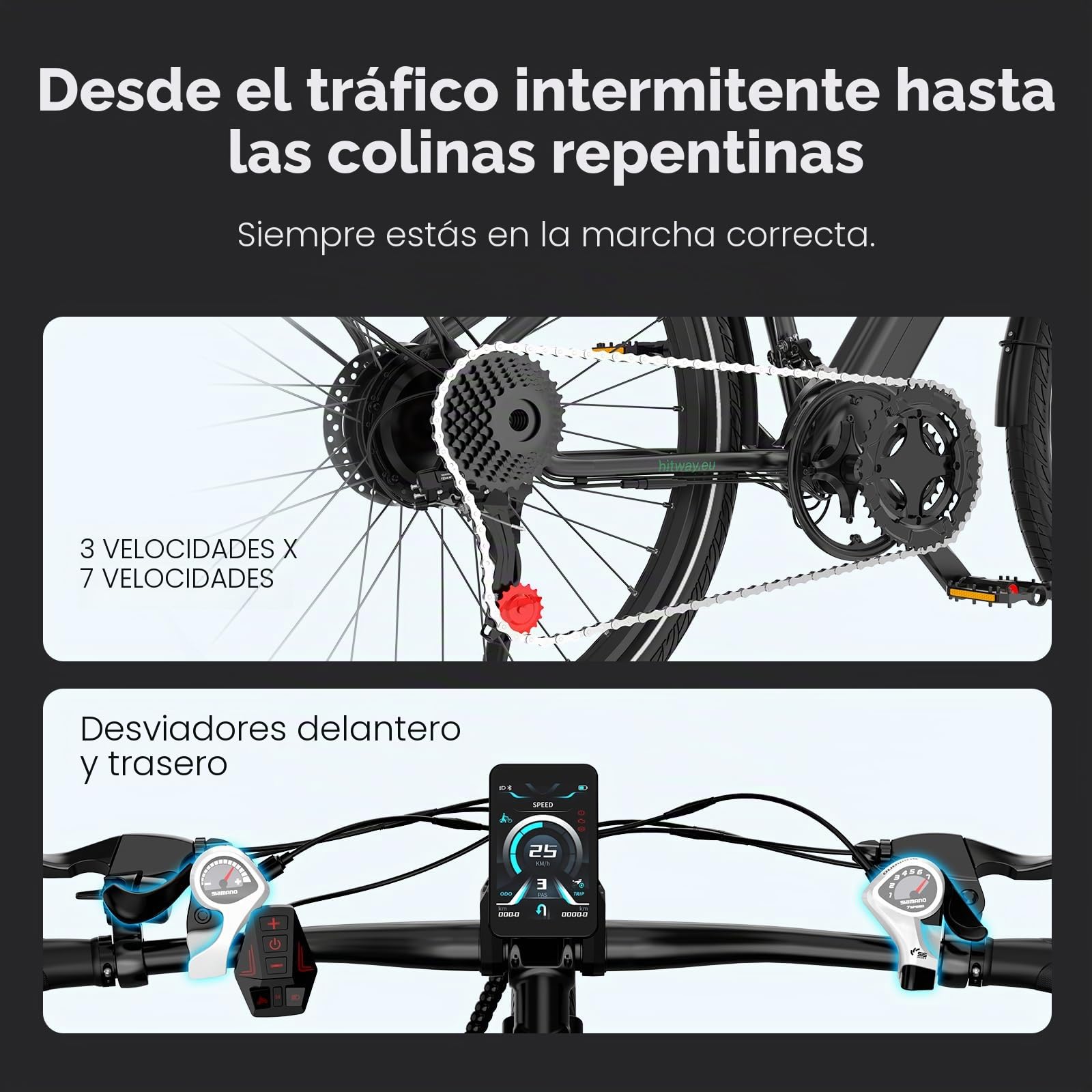 HITWAY BK7S Bicicleta Eléctrica 27,5/29 Pulgadas Bici Eléctrica, Batería Extraíble 36V 12,8Ah, Motor 250W hasta 25 km/h, Autonomía 50–80 km, MTB E-Bike Pedelec Urbana para Adultos