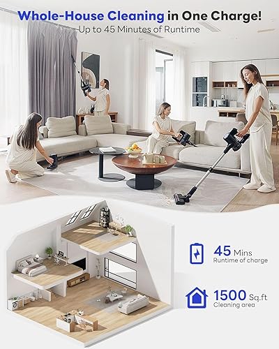 Miniatura 3 de Aspiradora inalámbrica, aspiradora de palo de 45 KPA para el hogar con hasta 45 minutos de tiempo de funcionamiento, aspiradora ligera recargable 6