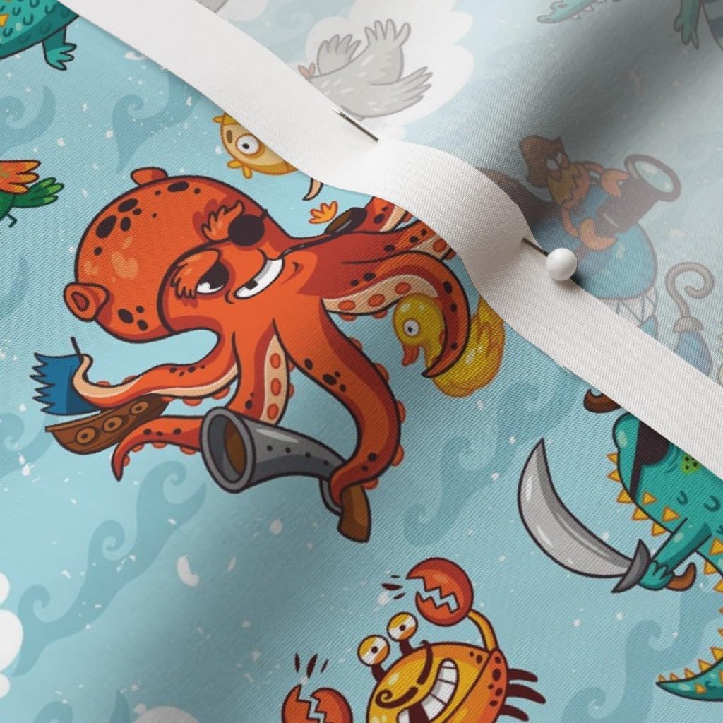 Spoonflower Fabric - Pirates Adventure Shark Ship Pirate Crab Printed on Cotton Poplin Fabric by The Yard - Sewing Shirting Quilting Dresses Apparel Crafts