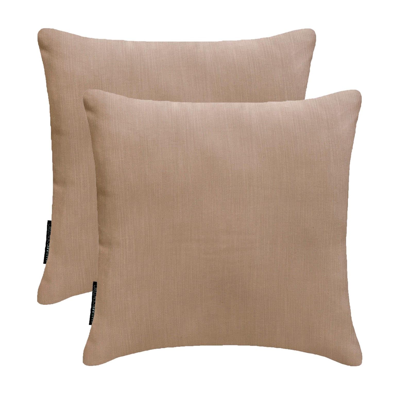 Peach Beige Decorative Throw Pillow Covers 26"x26" | Pack of 2 Modern Satin Cushion Cover | Solid Pillowcases for Couch, Sofa Bedroom & Living Room, Modern Home Dรฉcor - Peach Beige Slub Satin โ image 1