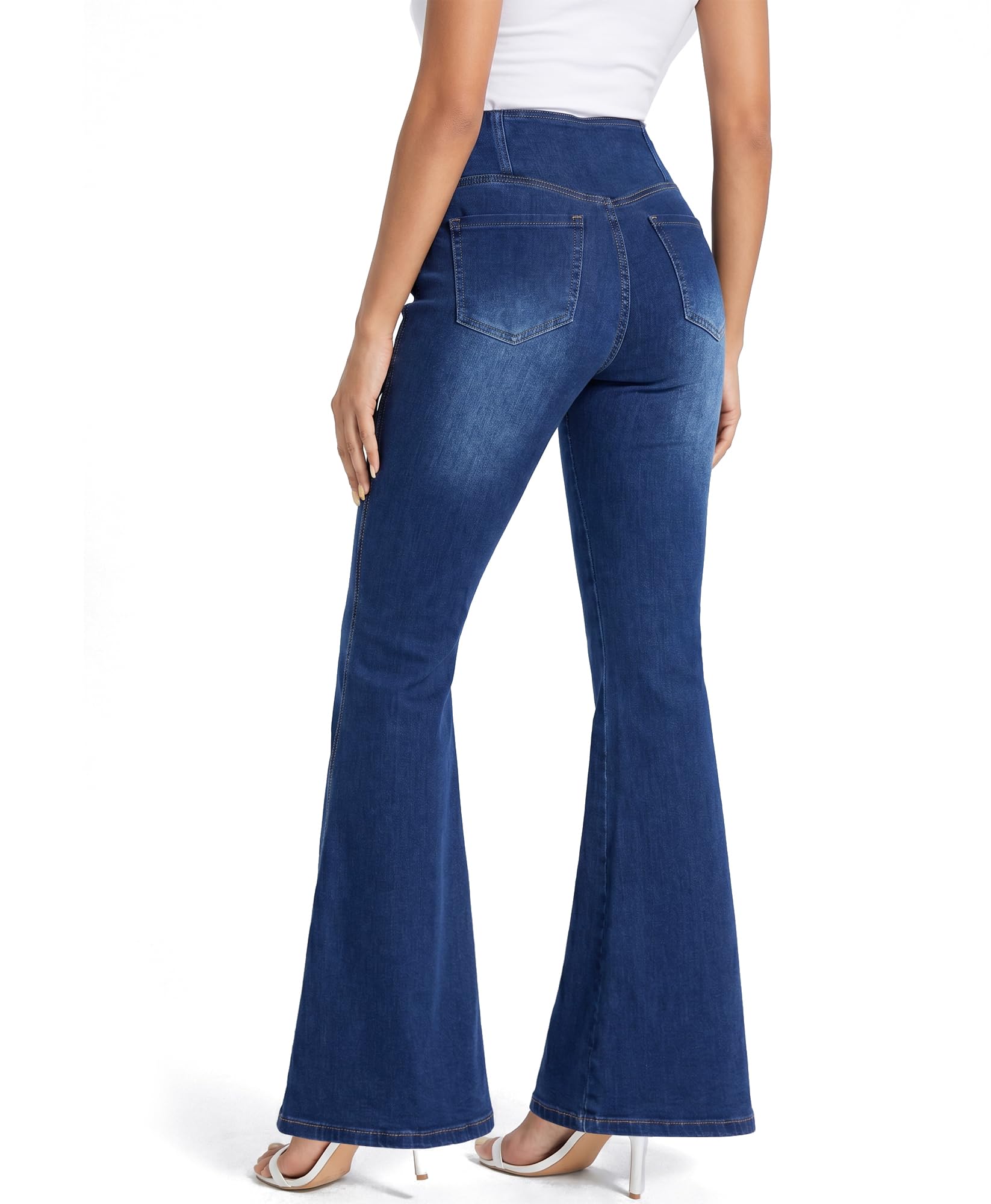 LaiEr Jeans da Donna a Zampa, Vita Alta con Incrocio a V,Pantaloni Yoga Slim Casual.Pull on Pantaloni in Denim Morbido ad Alta Elasticità con Bootcut Jeans con Effetto Baffi di Gatto
