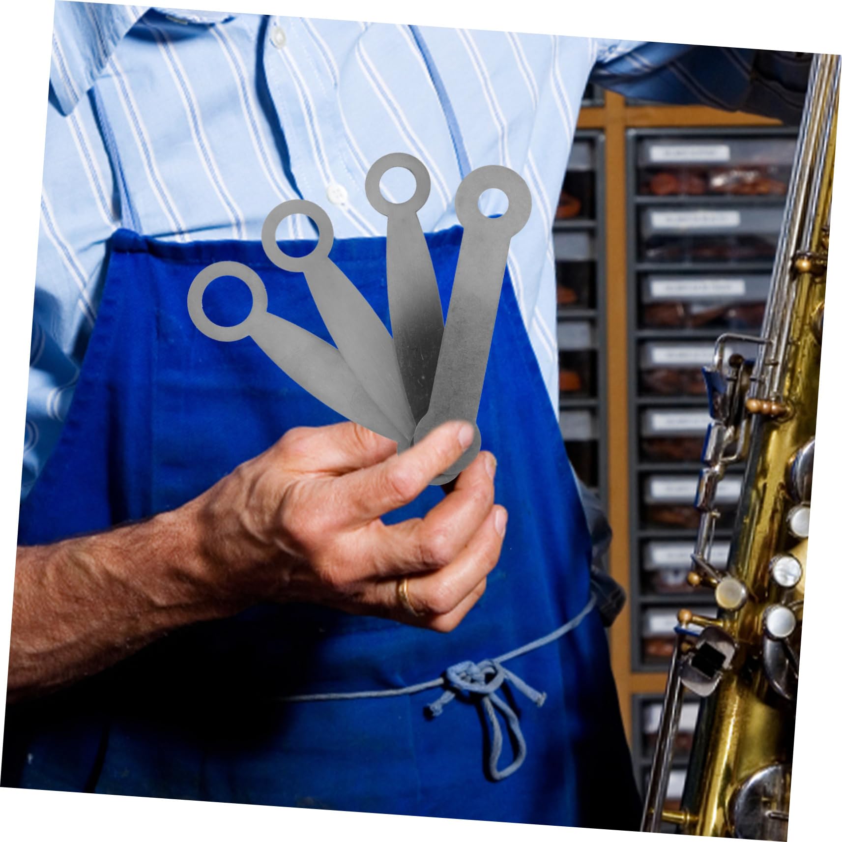 Set di 17 Pezzi per Riparazione Saxofono, Accessori Argento | Metallo, Formato Compatto e Portatile, per Laboratori Professionali e Uso Personale