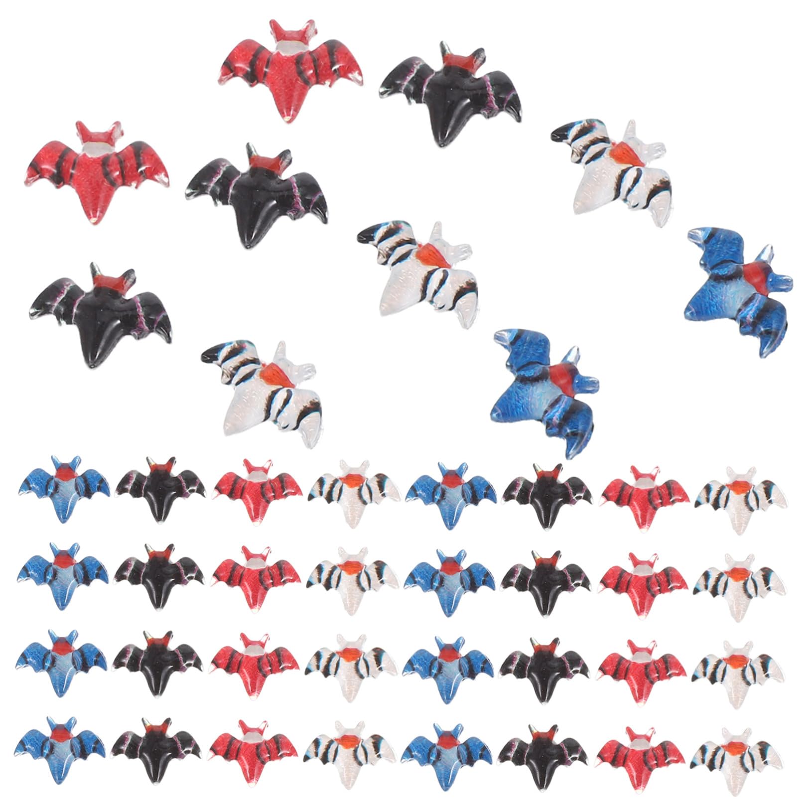 BCOATH 80pcs Halloween Mini Bats Resin Figurines for Diy Dollhouse Micro Landscaping, Tiny Cartoon Bat Decorations in Black, Red, Blue, and White for Halloween Party Craft