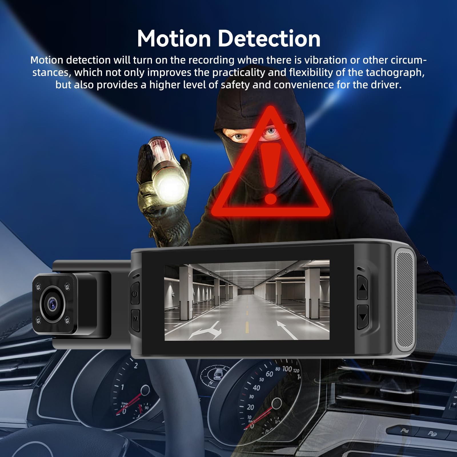 NHOPEEW Dash CAM de 3 Canales - Dashcam Frontal y Trasera de 360° con Pantalla de 3,16 Pulgadas - WiFi/Grabación en Bucle/Compensación de exposición/Detección de Movimiento