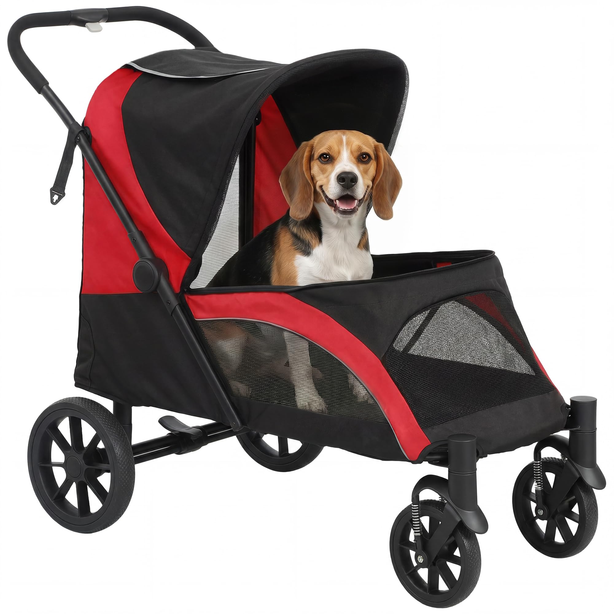 PawHut Passeggino per Cani Taglia Media Pieghevole con Ruote Rimovibili, Cuscino e Guinzagli di Sicurezza, Passeggino per Animali in Tessuto Oxford e Acciaio con Borsa Portaoggetti, Nero