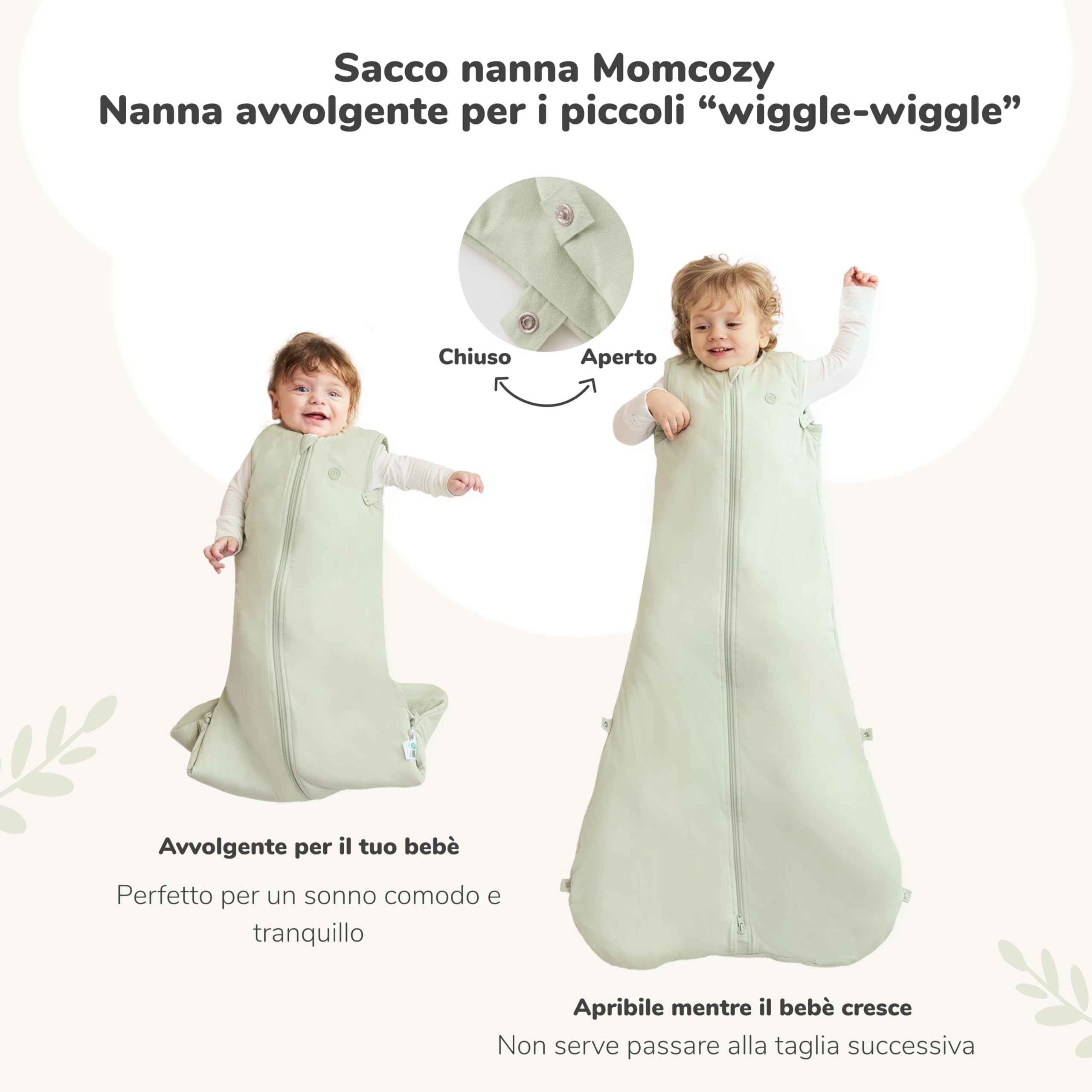 momcozy Sacco Nanna Per Bebè, 1,5 TOG In Fibra Di Bambù, SnapFit Regolabile Sotto Le Ascelle, Fondo Ampio Per Movimento Naturale, Zip A Doppio Cursore Con Protezione