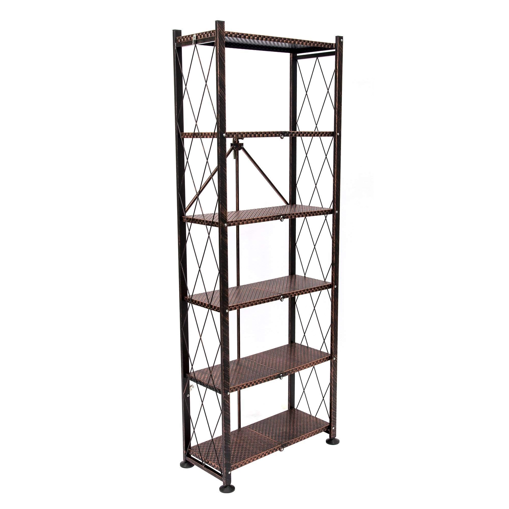 Origami 6-Tier Foldable Storage Shelves, Heavy Duty Shelving Rack Unit with Wheels, Bronze