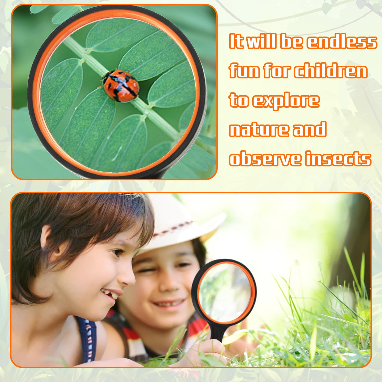 12 lenti di ingrandimento da 75 mm, per bambini, 10 X, grande lente d'ingrandimento per anziani in lettura, 2 colori, per bambini, ricercatori, impugnatura in gomma morbida antiscivolo con panno per