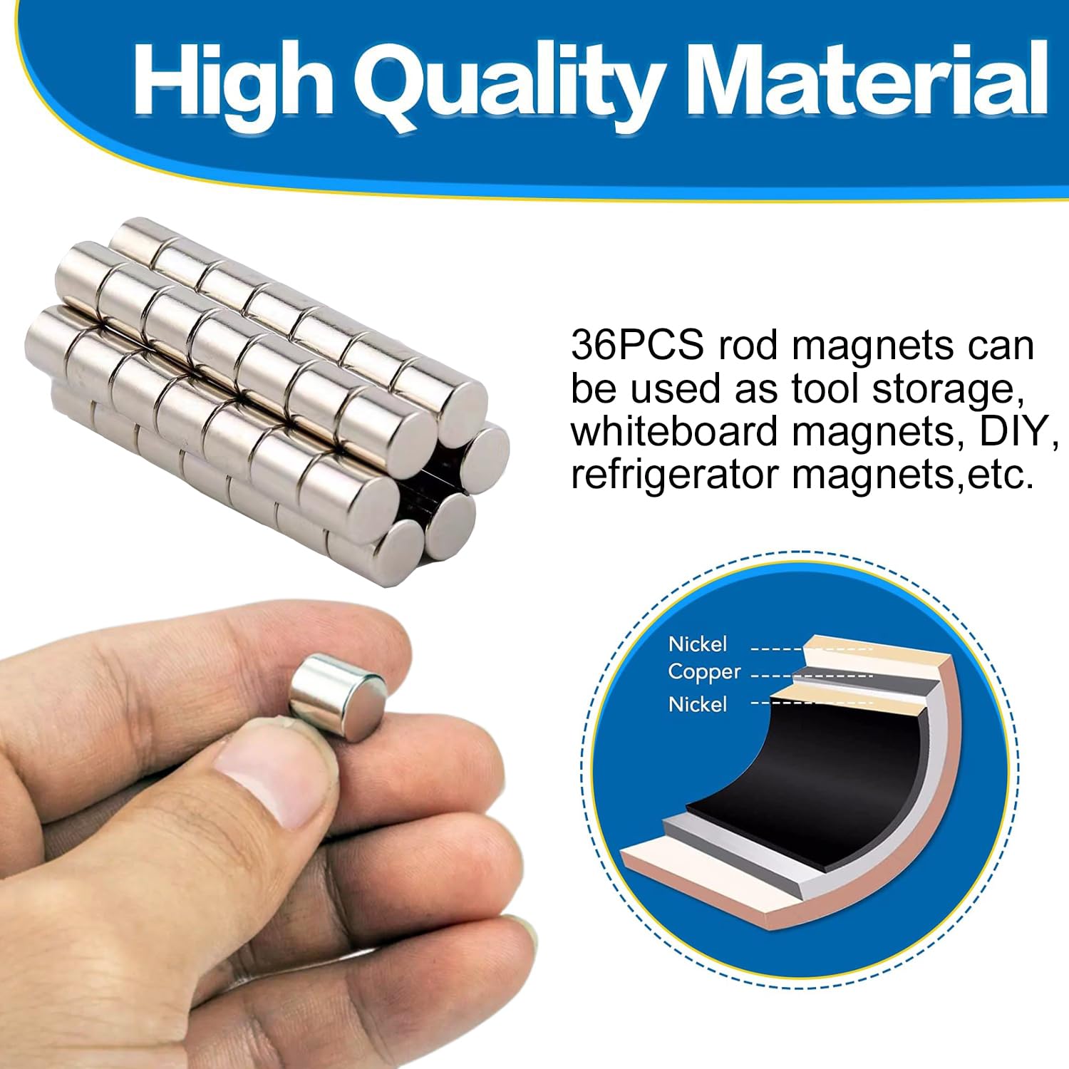 36 Pack 8x8mm N52 Neodymium Round Cylinder Magnets, Strong Cylinder Rod Round Disc Permanent Rare Earth Magnet for Crafts, Fridge, Whiteboard — Amazon image 3