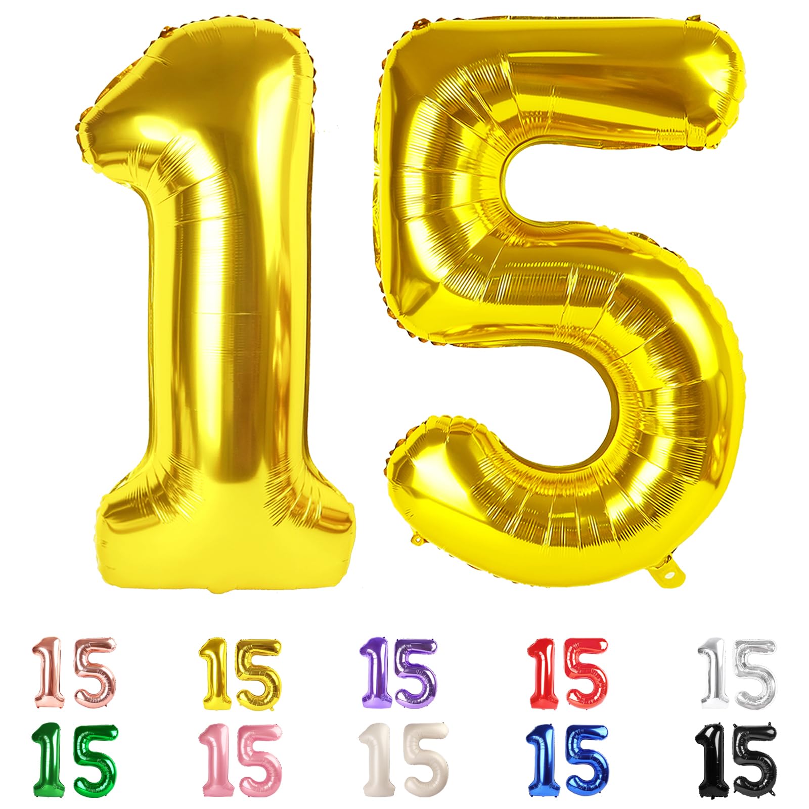 15 Balloons Number, 15th Birthday Decorations for Girls Boys, 51st Gold Birthday Party Decorations 40 In Balloons for Wedding, Celebration Party,
