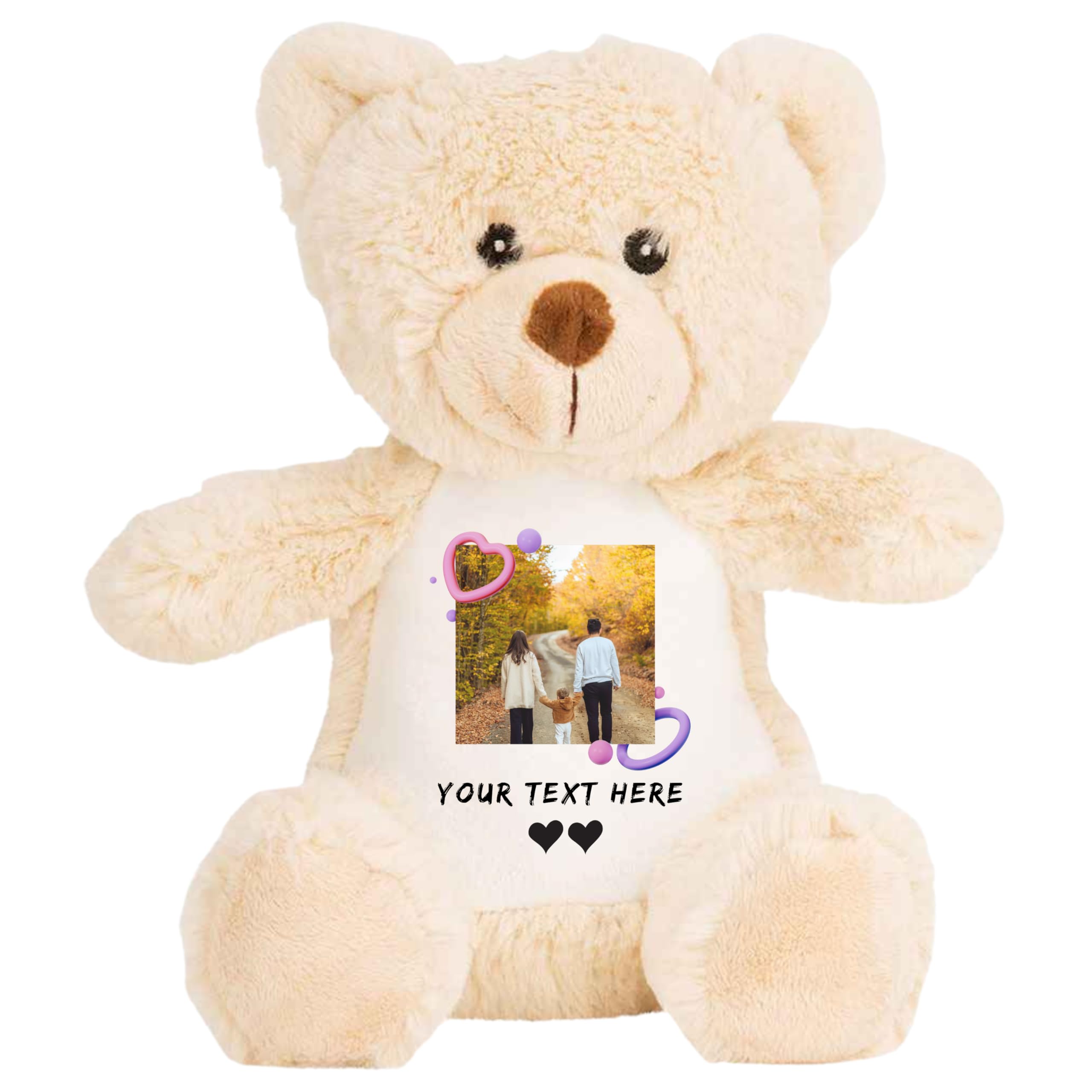 Be Buz Personalized Teddy Bear with Photo and Text, Custom Plush Toy, Polyester, Memory Keepsake Soft Toy for Kids and Couples (Light Brown Teddy)