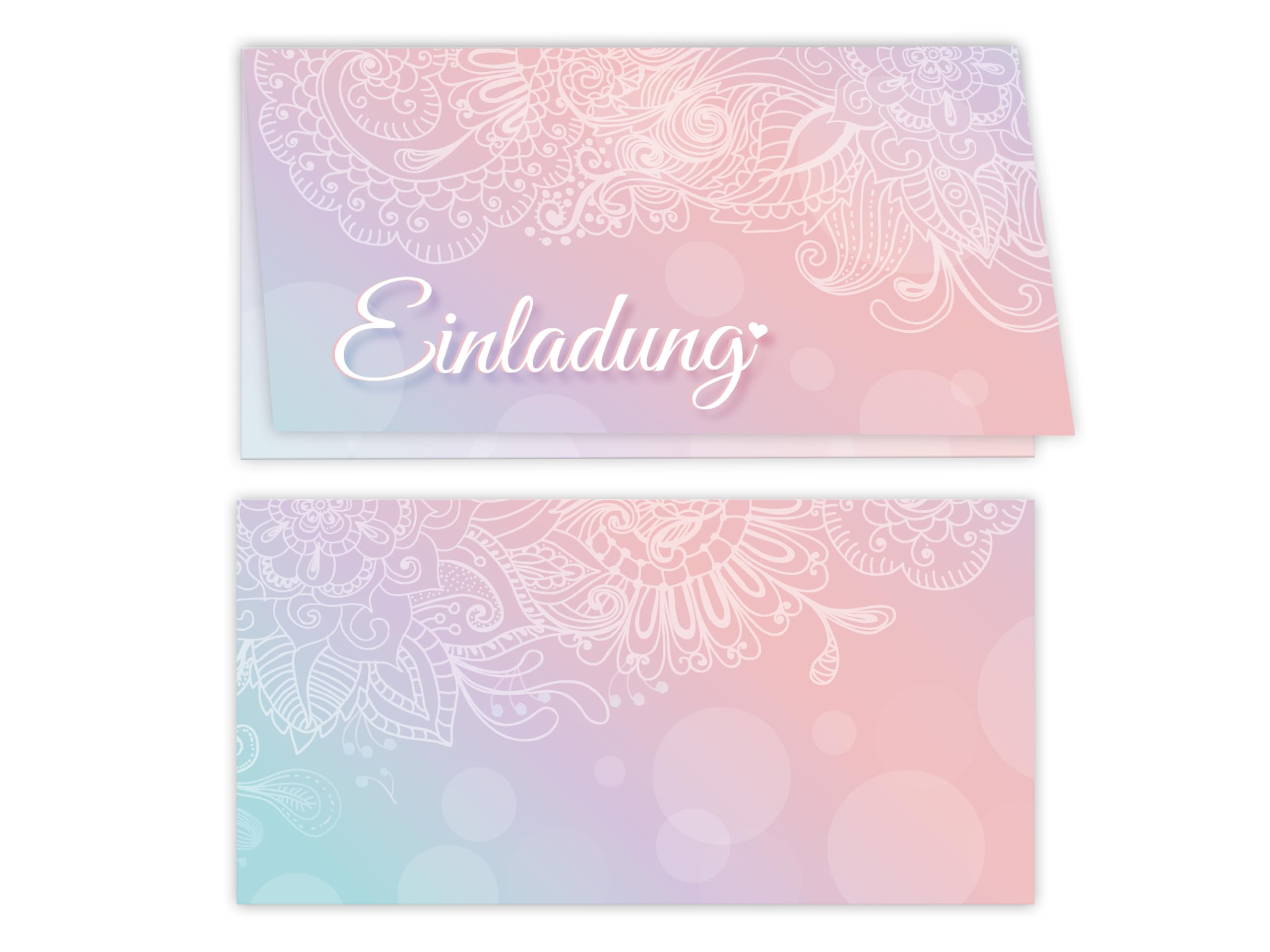 250 Einladungskarten für Hochzeit, Standesamt, Geburtstag, Konfirmation, Kommunion, Jugendweihe, Taufe, Geburtstag Jubiläum. Klappkarten DIN lang (21 x 10,5 cm). Design mit elegantem Ornament und Herz