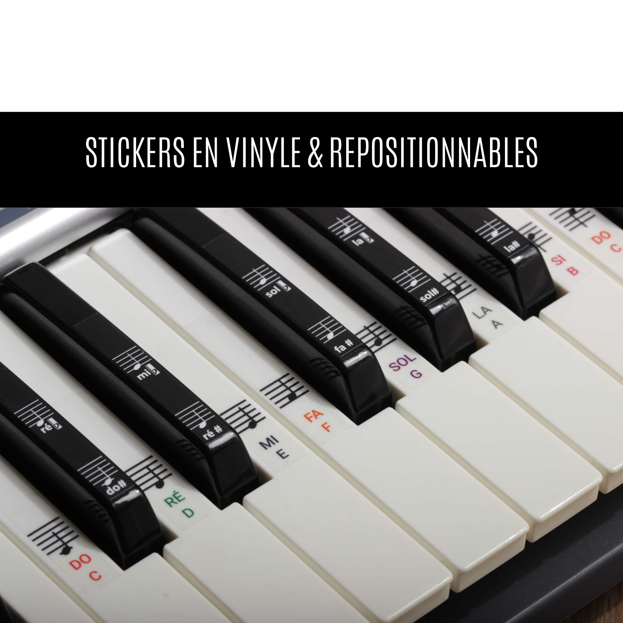 Notes Piano Autocollant Notation FR et USA - Stickers Pour Clavier 49 à 88 touches - Repositionnable - pour 37, 49, 54, 61, 88 Touches - Piano Stickers Notes pour Clavier pour Enfant Débutant