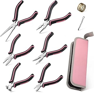 LEONTOOL 6 Pcs Mini Pliers Set with Pouch Needle Nose Pliers End Cutting Pliers Long Nose Pliers Bent Nose Pliers Diagonal Cutting Pliers Linemans Pliers Pink Jewelry Pliers Set for Jewelry Making
