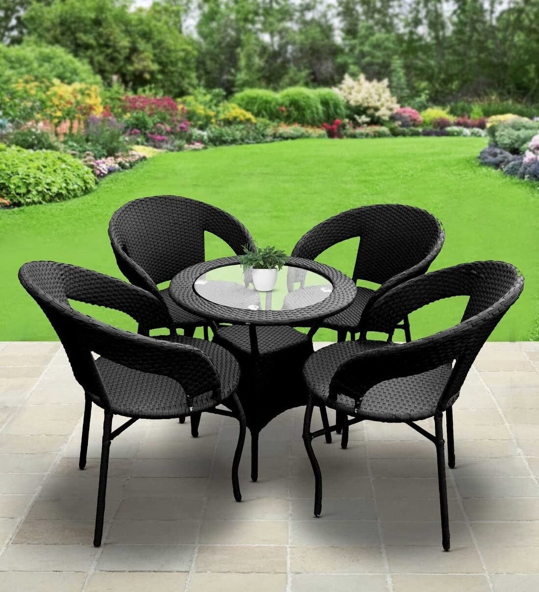 AAKARSHAK India Beautiful Outdoor Garden Furniture Set for Coffee Table, Balcony Furniture, Office Furniture Patio Seating Set Standard, (4 Chair 1 Table) (Black)-image-37