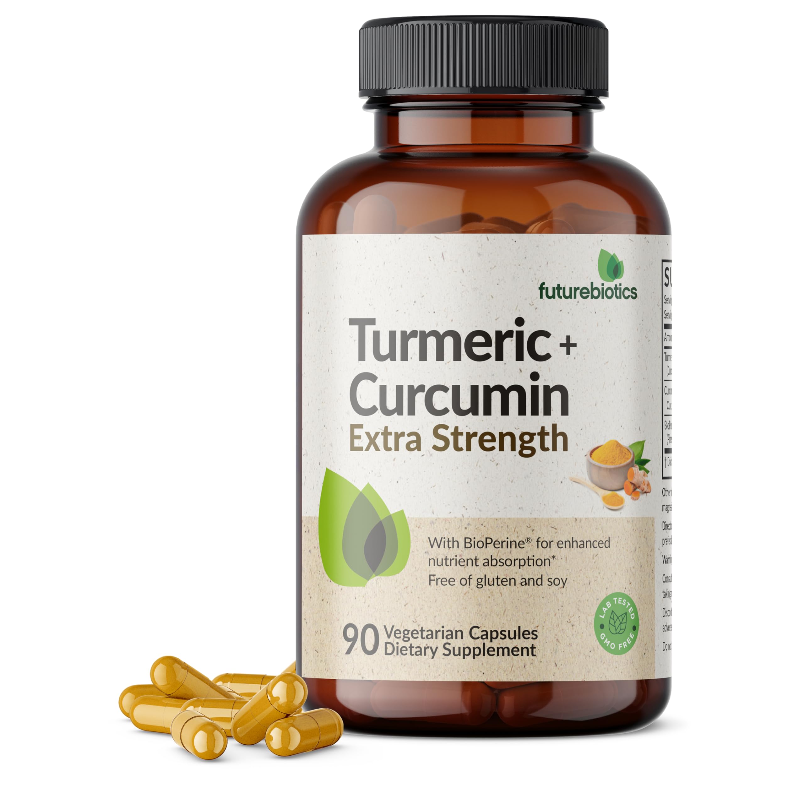Futurebiotics Turmeric + Curcumin, Antioxidant, Joint & Digestion Support with BioPerine for Enhanced Nutrient Intake, Non-GMO, 90 Vegetarian Capsules 90 Count (Pack of 1)