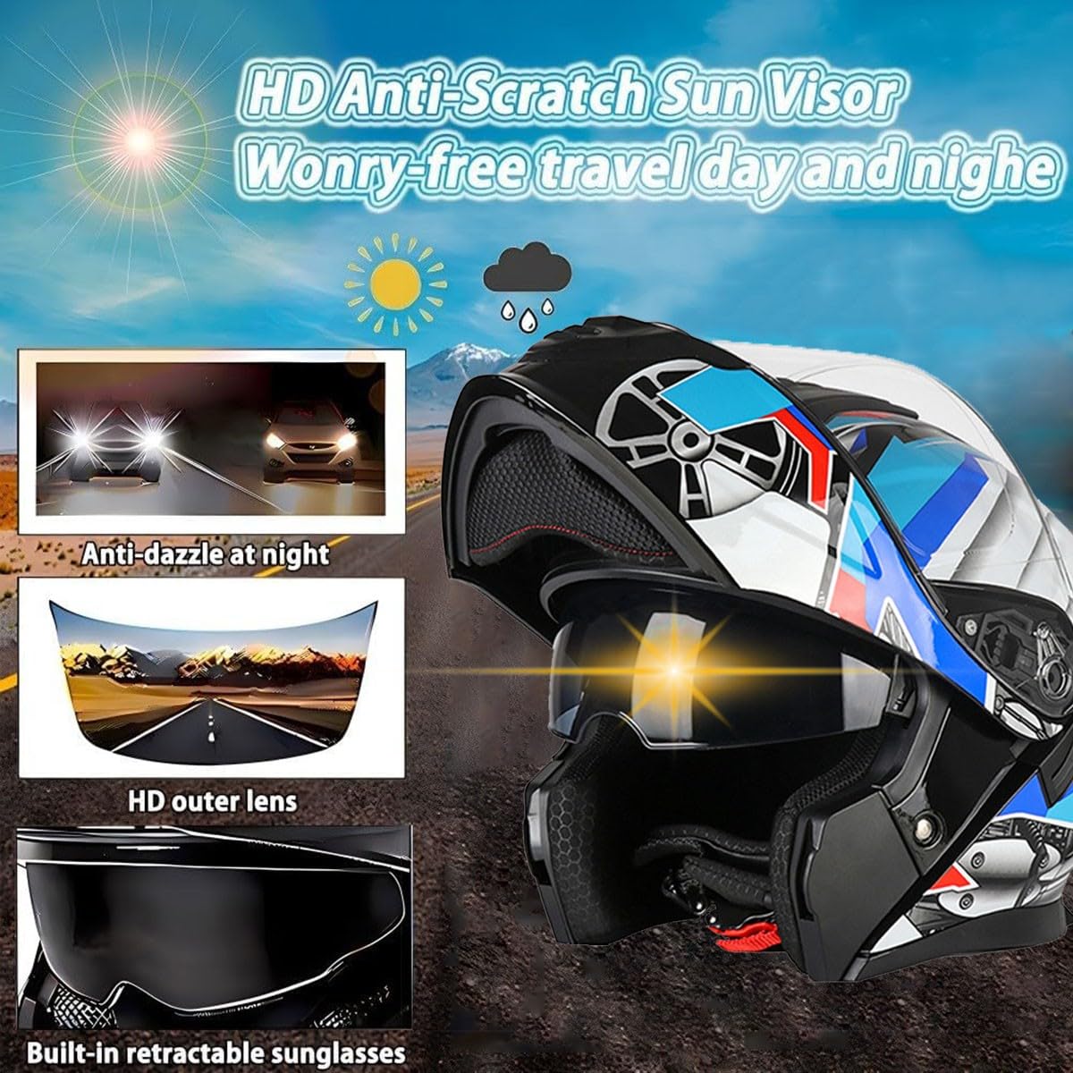 Motorradhelm Mit Bluetooth Integrierter Klapphelm DOTECE-Zertifizierung Mit HD Doppelvisier Modularer Motorrad Helme Integralhelm Für Erwachsene Männer Und Frauen