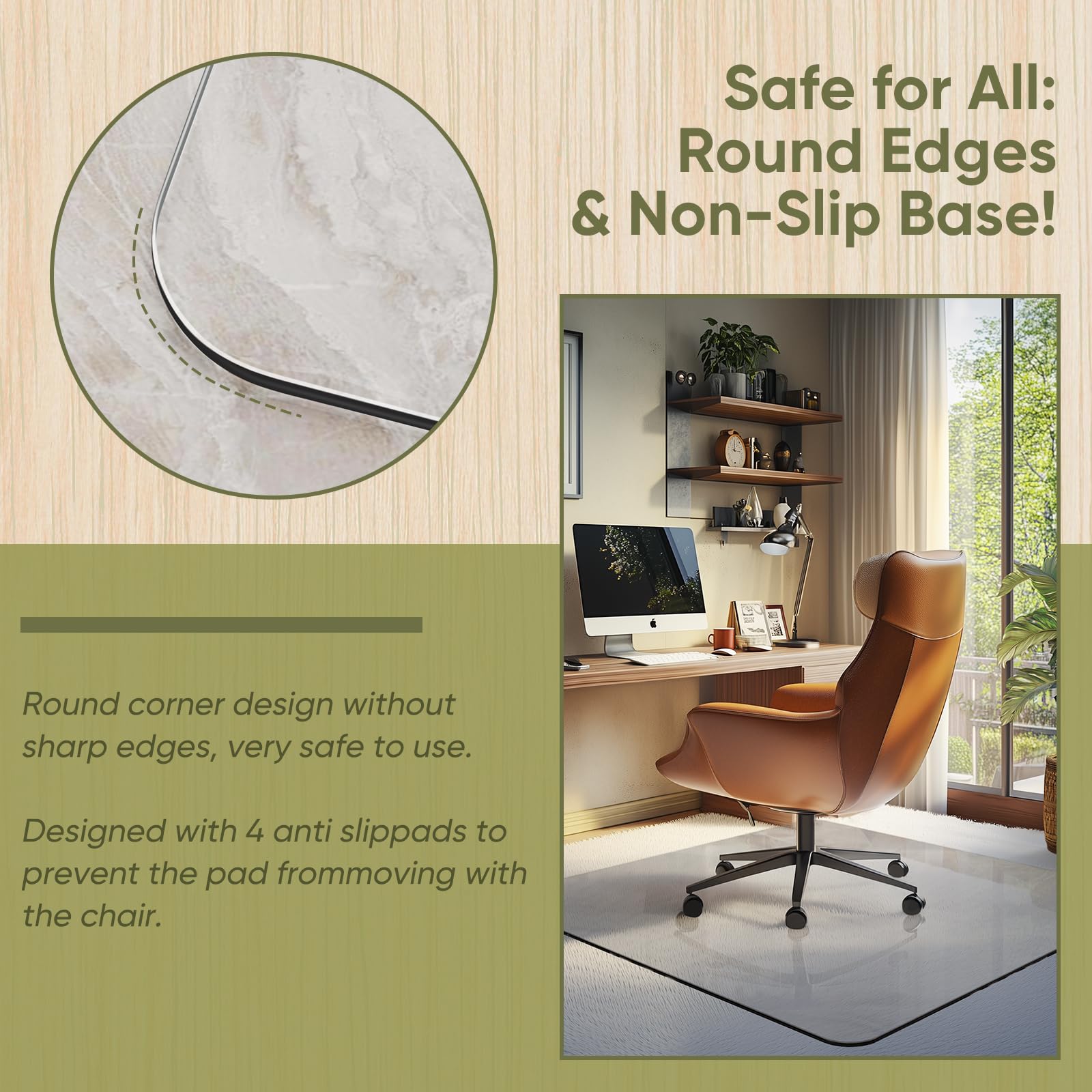 Tapete para silla de 45 x 45 pulgadas para alfombra, tapete de cristal templado para silla