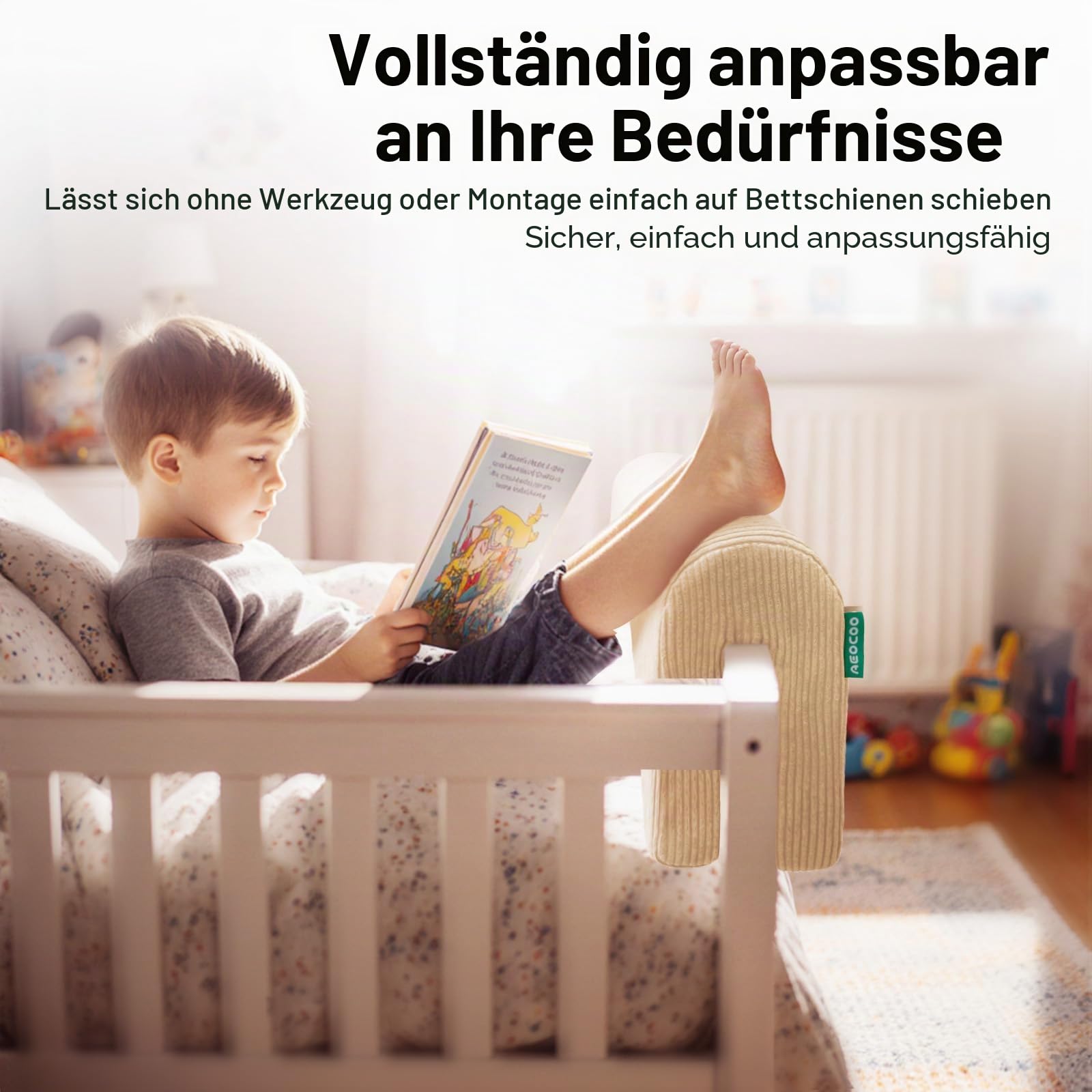 AEOCOO Bettkantenschutz für Kinderbetten 70 cm – weiche Memory-Schaum Bettumrandung, Rausfallschutz & Stoßschutz, geruchsarm, Abnehmbarer waschbarer Bezug