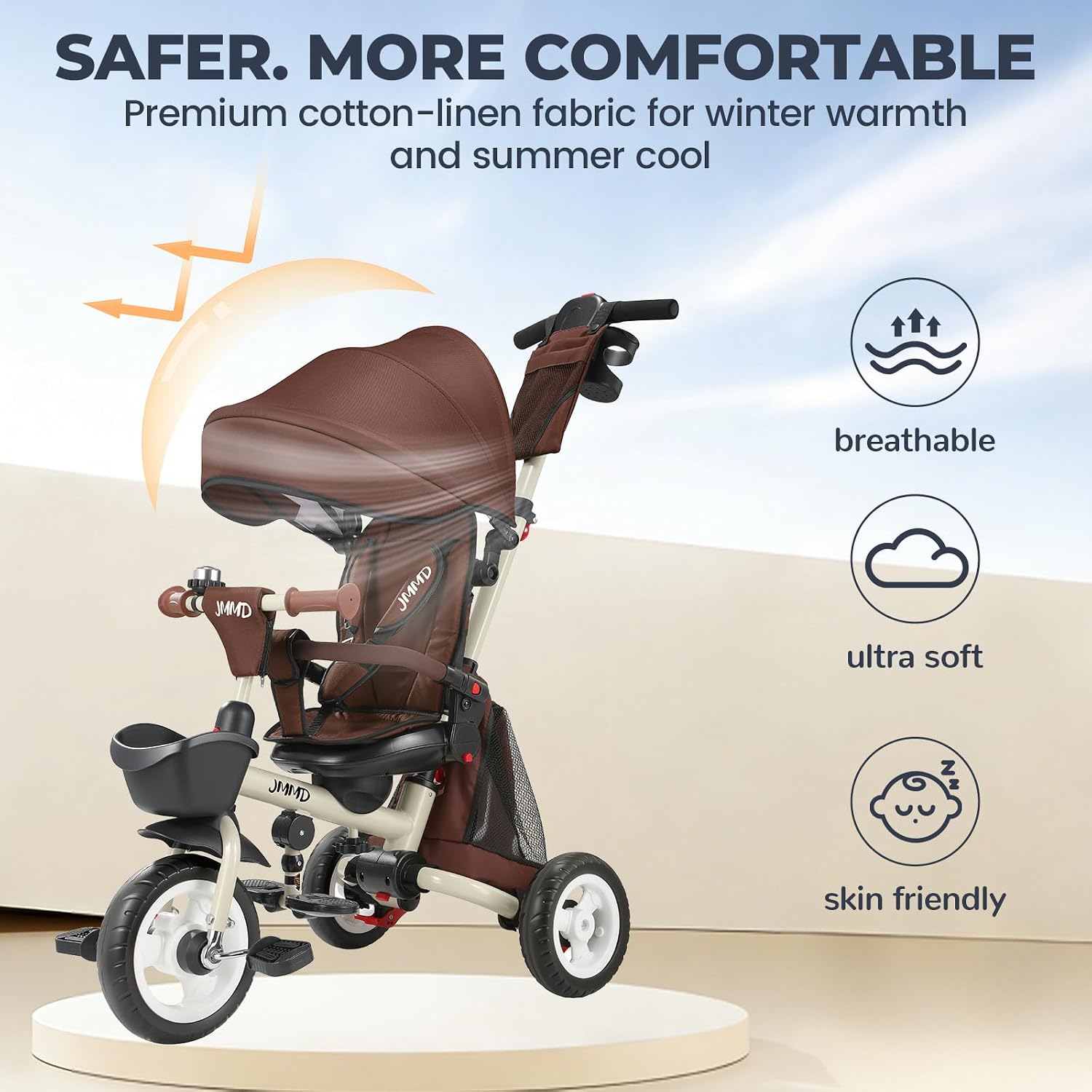 JMMD 8-in-1 Foldable Toddler Tricycle for Ages 1-5, Portable Trike Stroller image 5