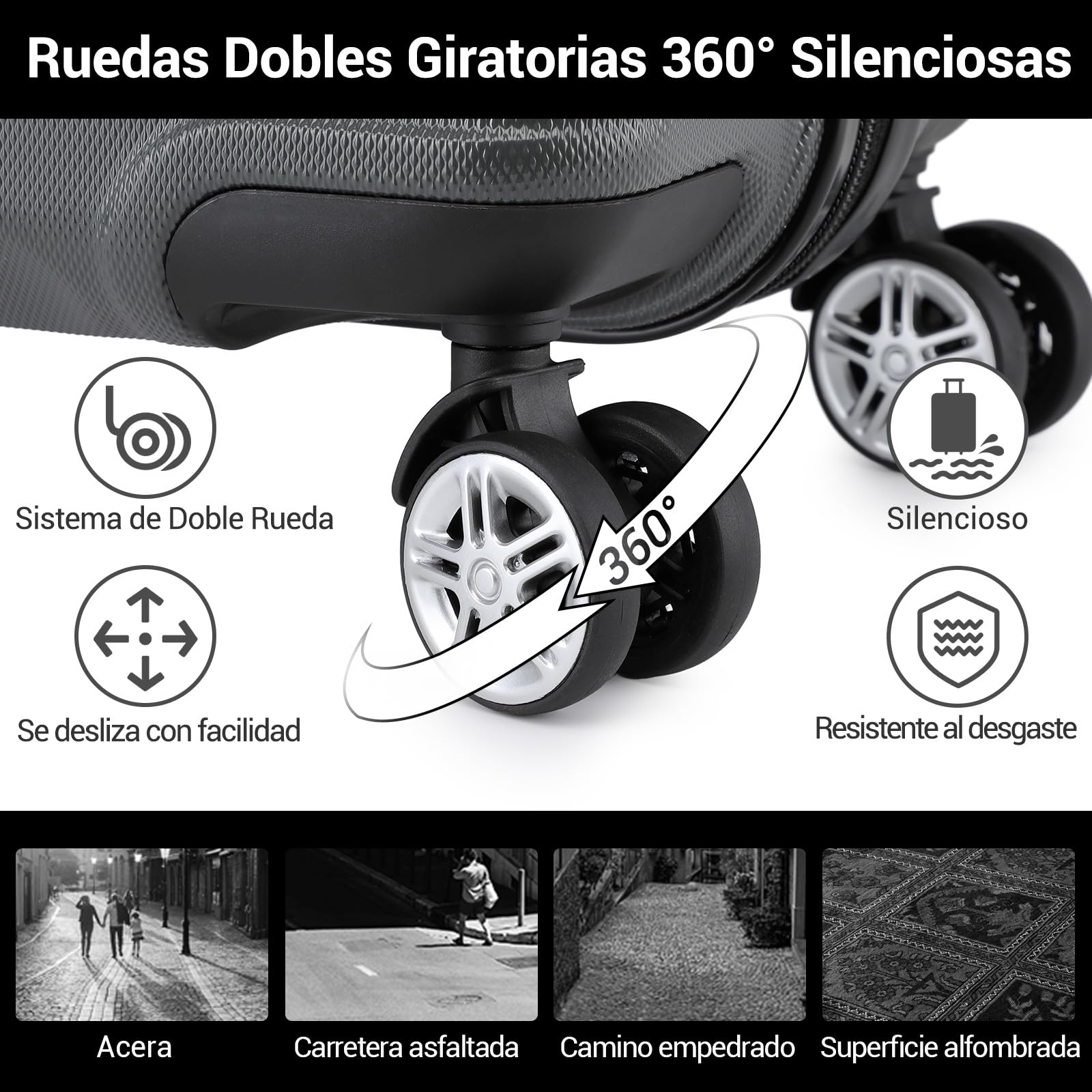 Kono Maletas de Viaje Mediana 65cm, Equipaje Facturado, Gris | ABS+PC Ligera, Textura Antiarayaduras, 4 Ruedas TPE 360°, Cerradura TSA, Mango 3 Alturas, Organización Interior