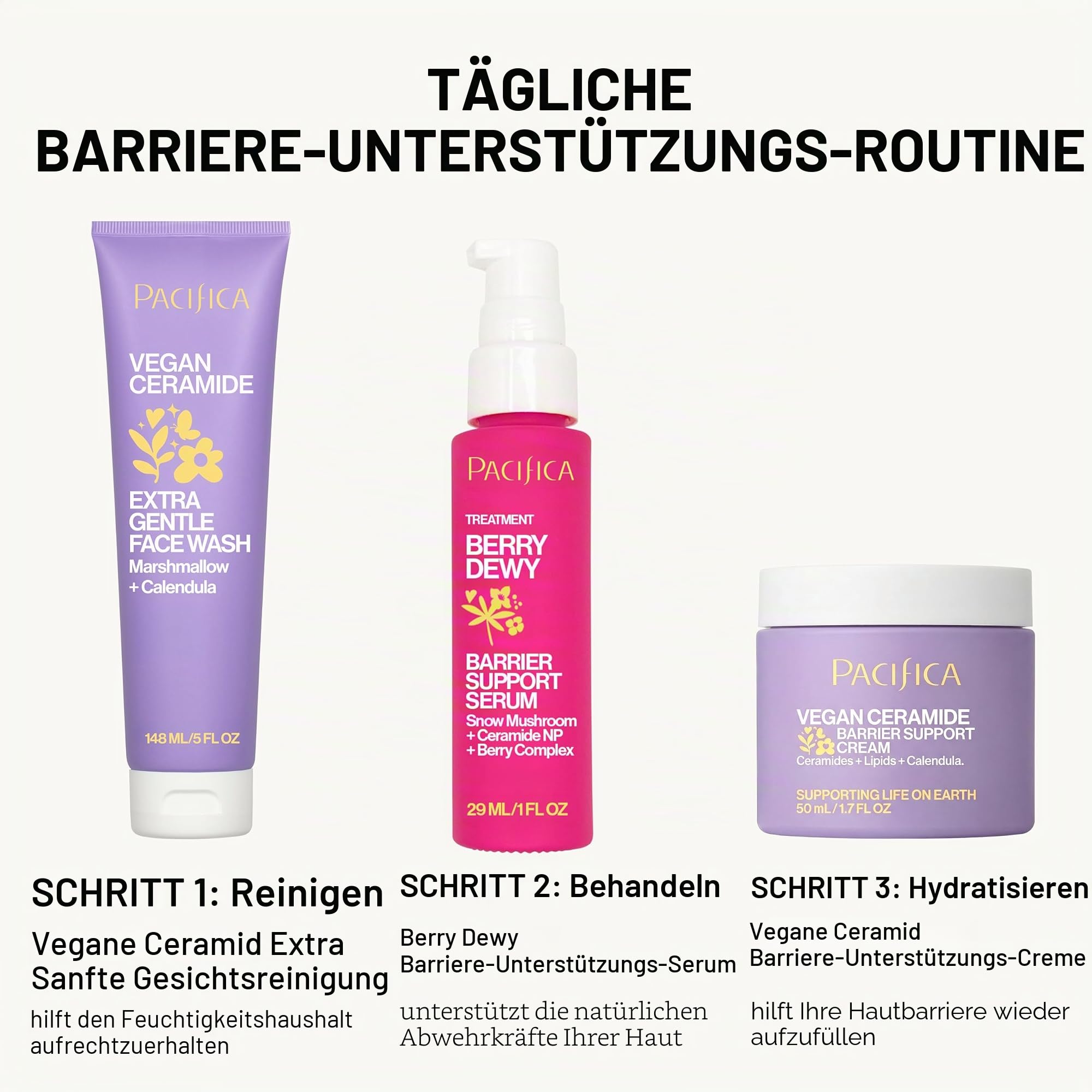 Pacifica Gesichtsreiniger für empfindliche Haut Gesichtsreiniger Vegan Ceramide Barrier Repair Extra Sanft für Täglich Duftfrei für empfindliche Haut Saubere Schönheit Vegan & Tierversuchsfrei