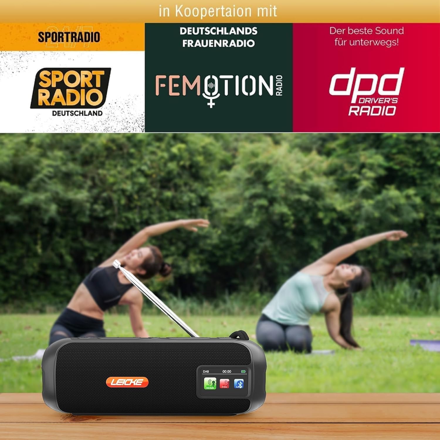 LEICKE DAB+ Radio Tube - Tragbarer Bluetooth Lautsprecher mit DAB+/FM, 4500mAh Akku, RGB-LED Lichter, 10W Stereo-Sound,Equalizer, USB-C-Ladung, Micro SD/AUX Anschluss, Netz- und Akkubetrieb, Schwarz
