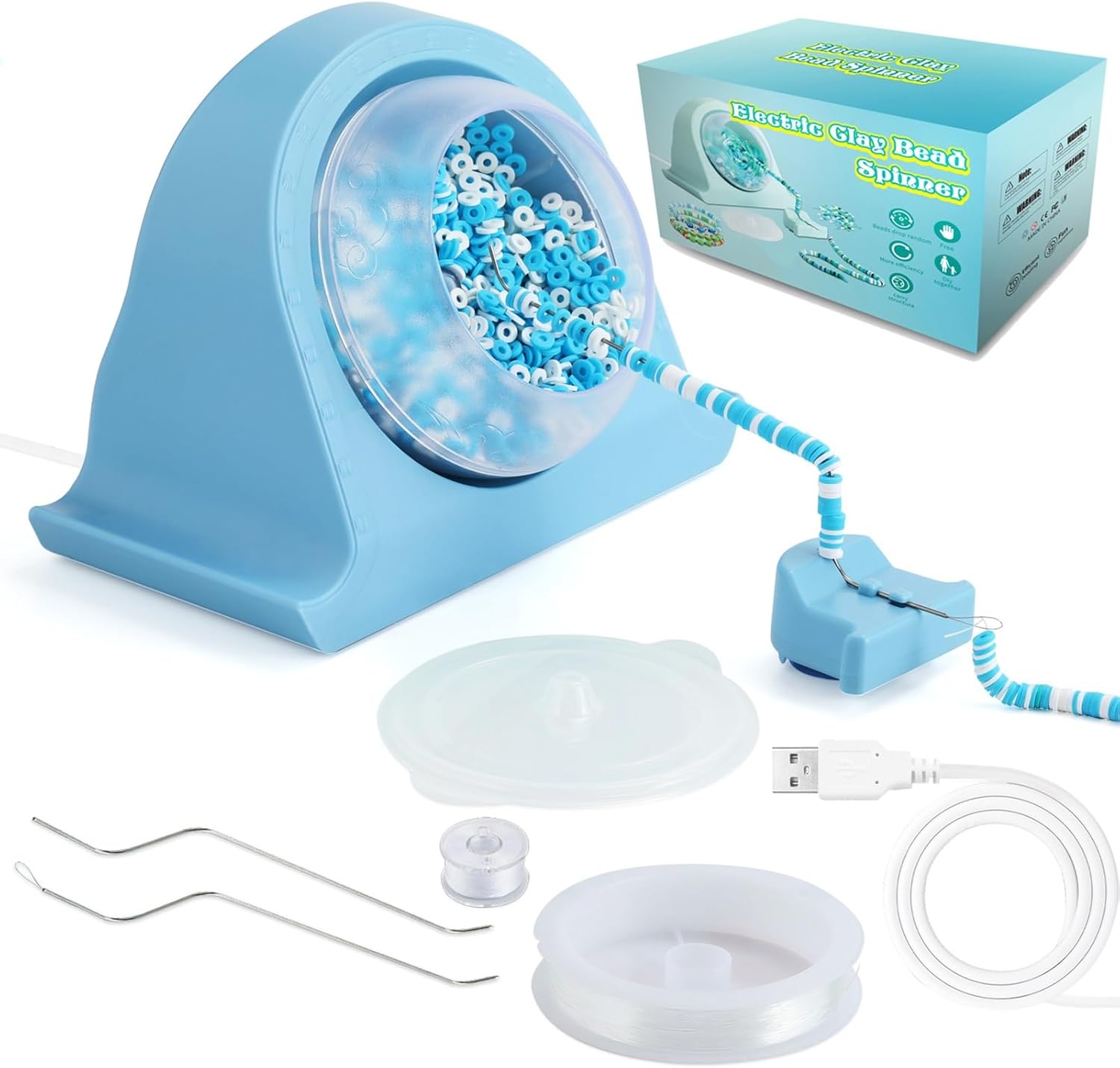 Automatic Clay Bead Spinner Bowl Electric Bead Spinner for Jewelry Making, Automatic Bracelet Maker with Needle and Thread, Gift for Girls(Green)