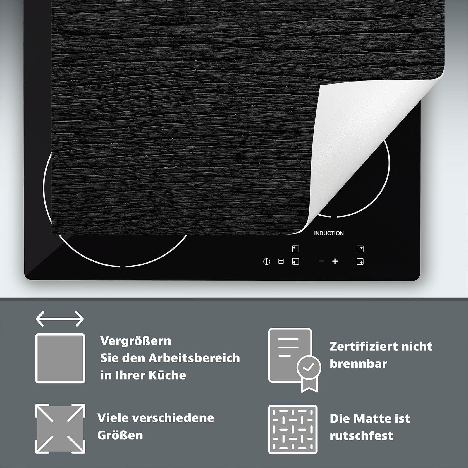 Copertura Tappetino Piano Induzione 30x52 cm Cucina Coprifornelli Protezione per Piano Induzione - nero - legno