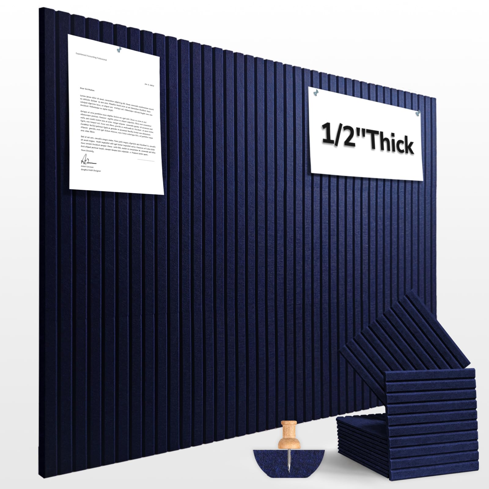 Large Cork Board for Office Decor, 48"x 36" - 1/2” Thick Felt Bulletin Board, 12 Pack Felt Board with Safe Removable Adhesive Tabs, Pin Board Cork