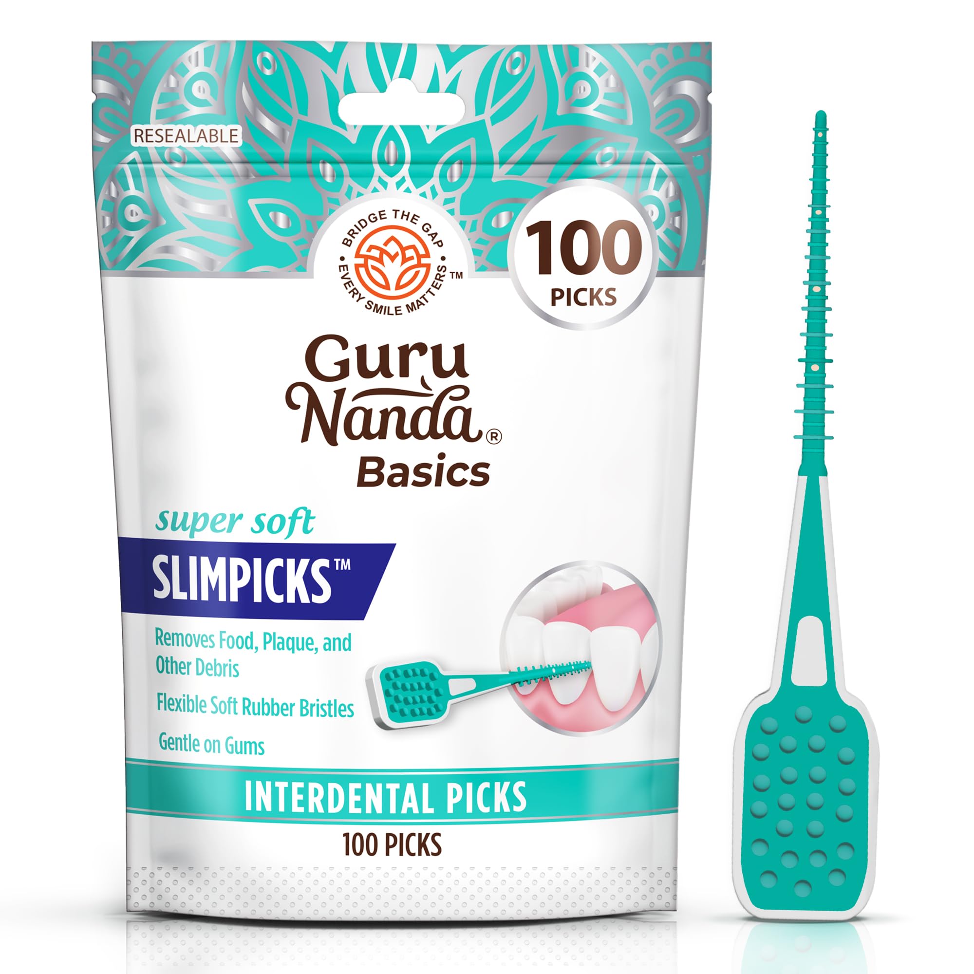 GuruNanda Interdental Picks - Super Soft Bristles for Teeth Flossing Dental Pick- Gentle on Gums - Pack of 100