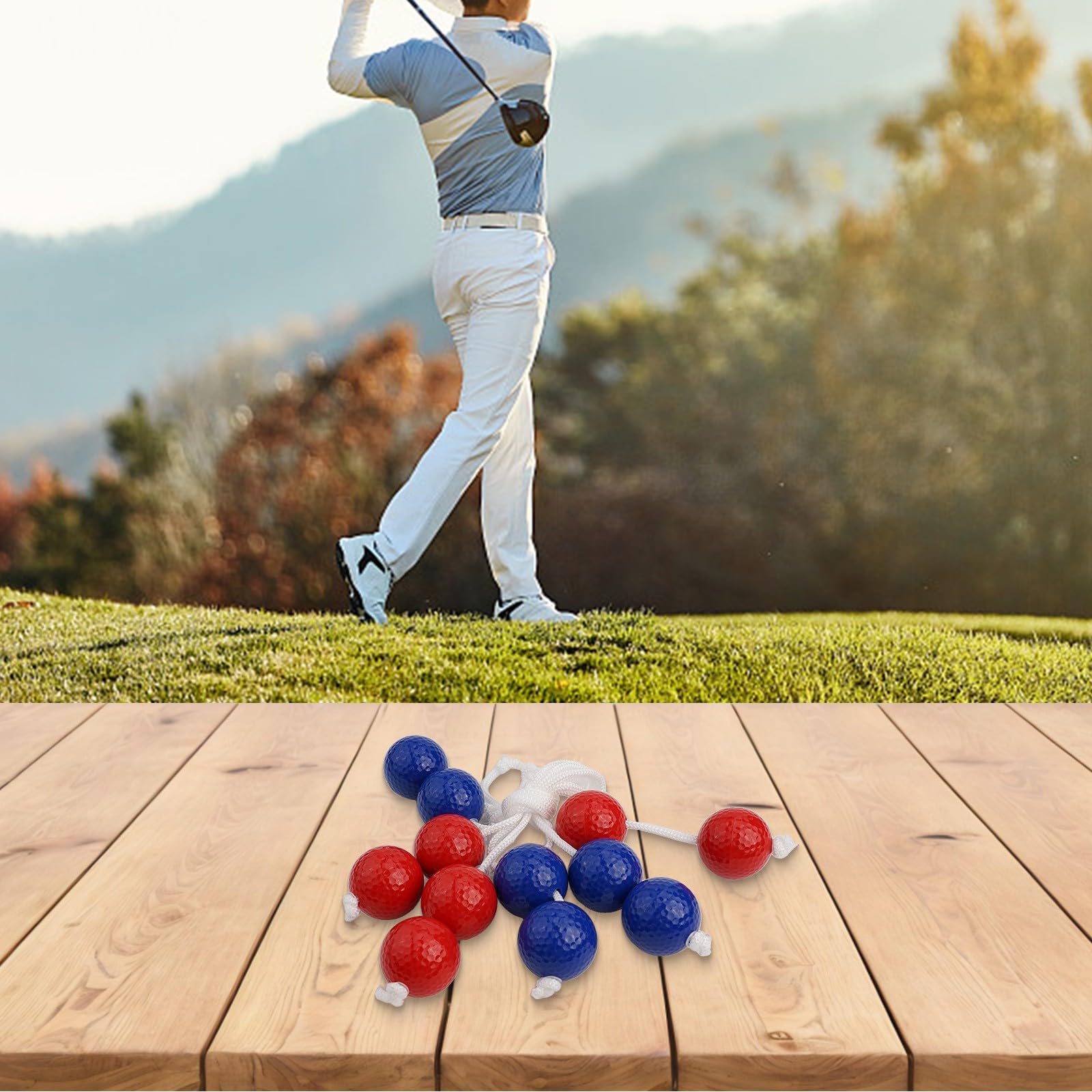 Ladder Ball Toss Game Set with 6pcs for Replacement Bolas Lawn Outdoor Toss Match, Ladder Toss Games, Black+White for Red+Blue