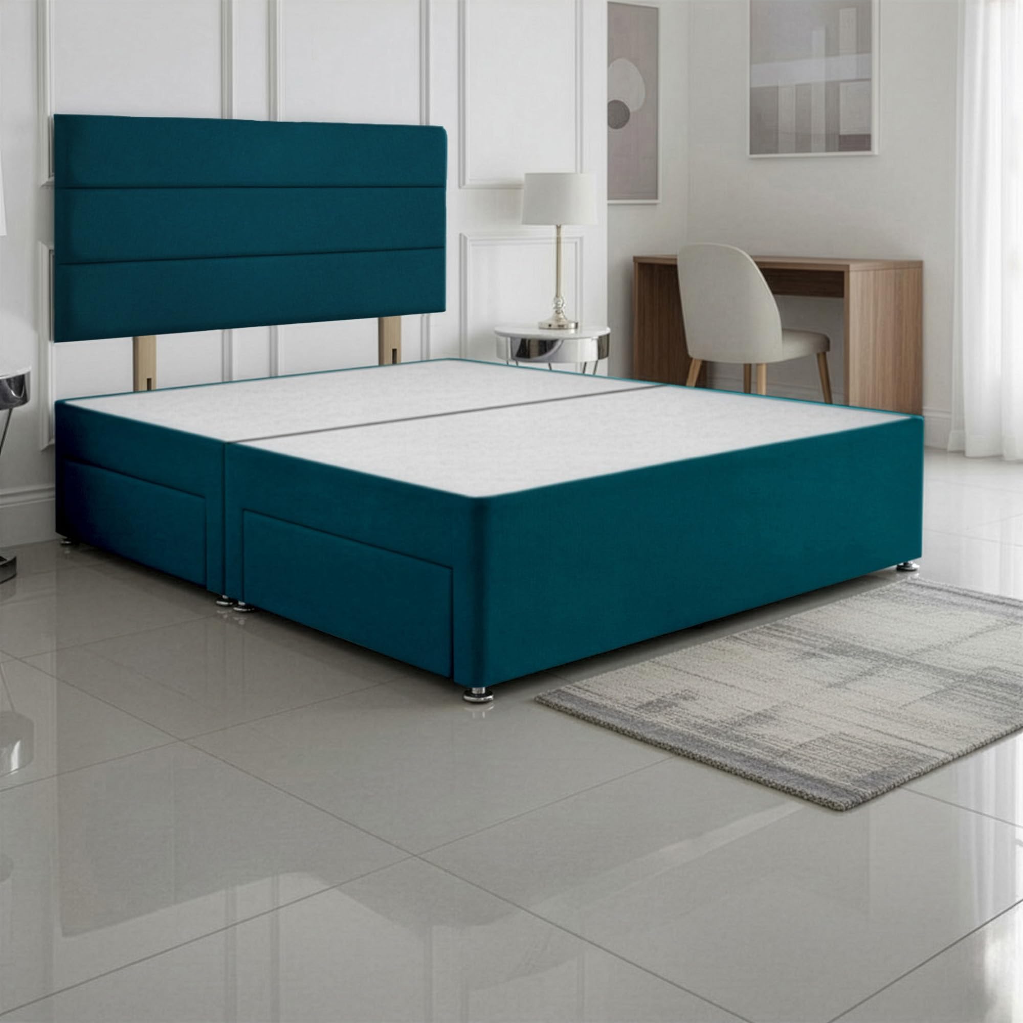 SANA SLEEP Small Double Bed with 2 Drawers - 4FT (jade Fabric) - Stylish Divan Set for Comfortable Living - Durable Frame for Cosy Bedrooms - Luxurious Bed for Modern Homes - Storage Solution.